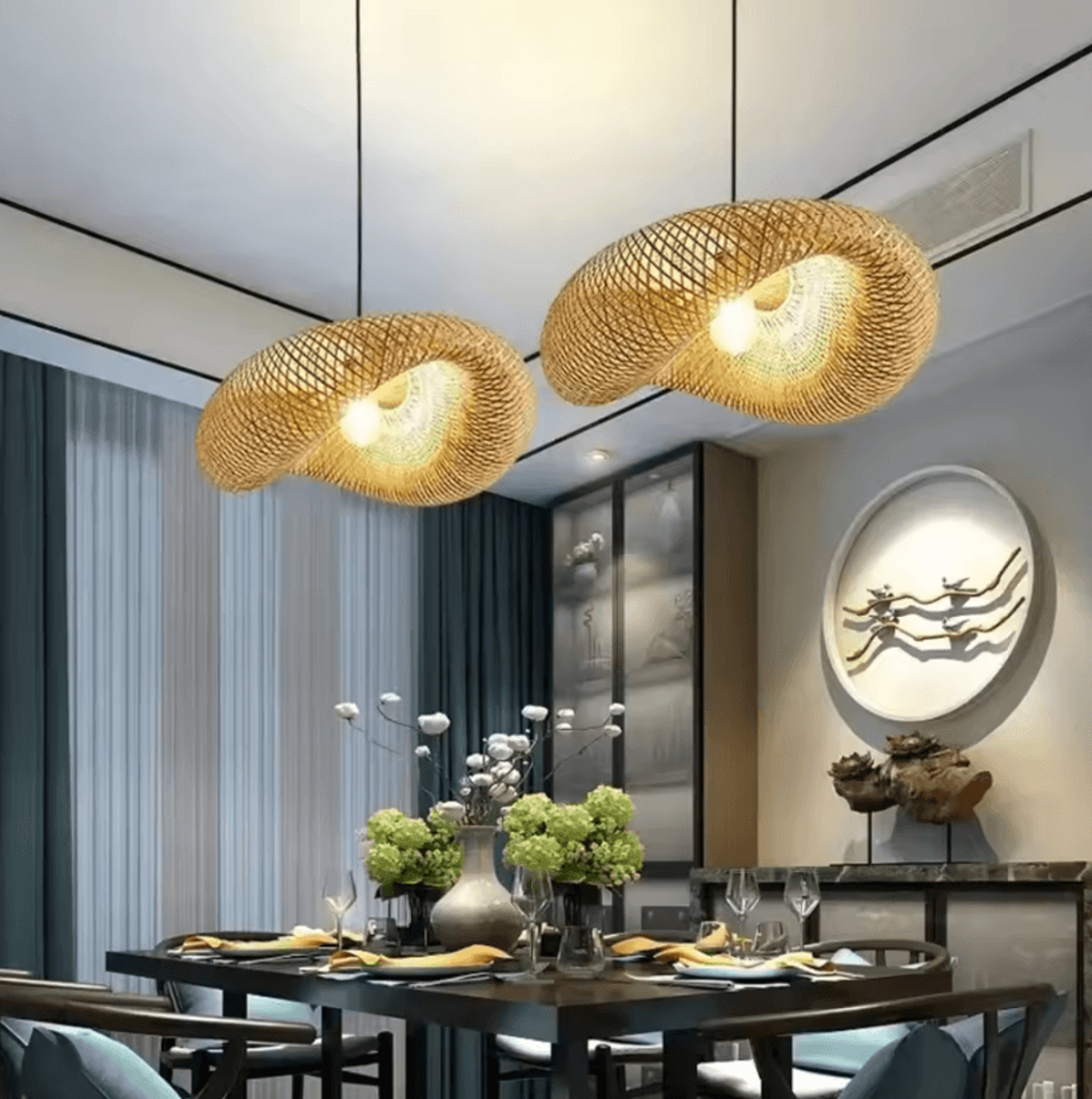 Handmade Bamboo Woven LED Pendant Light 4080cm Vintage Hanging Chandelier For Dining And Living Roo 4