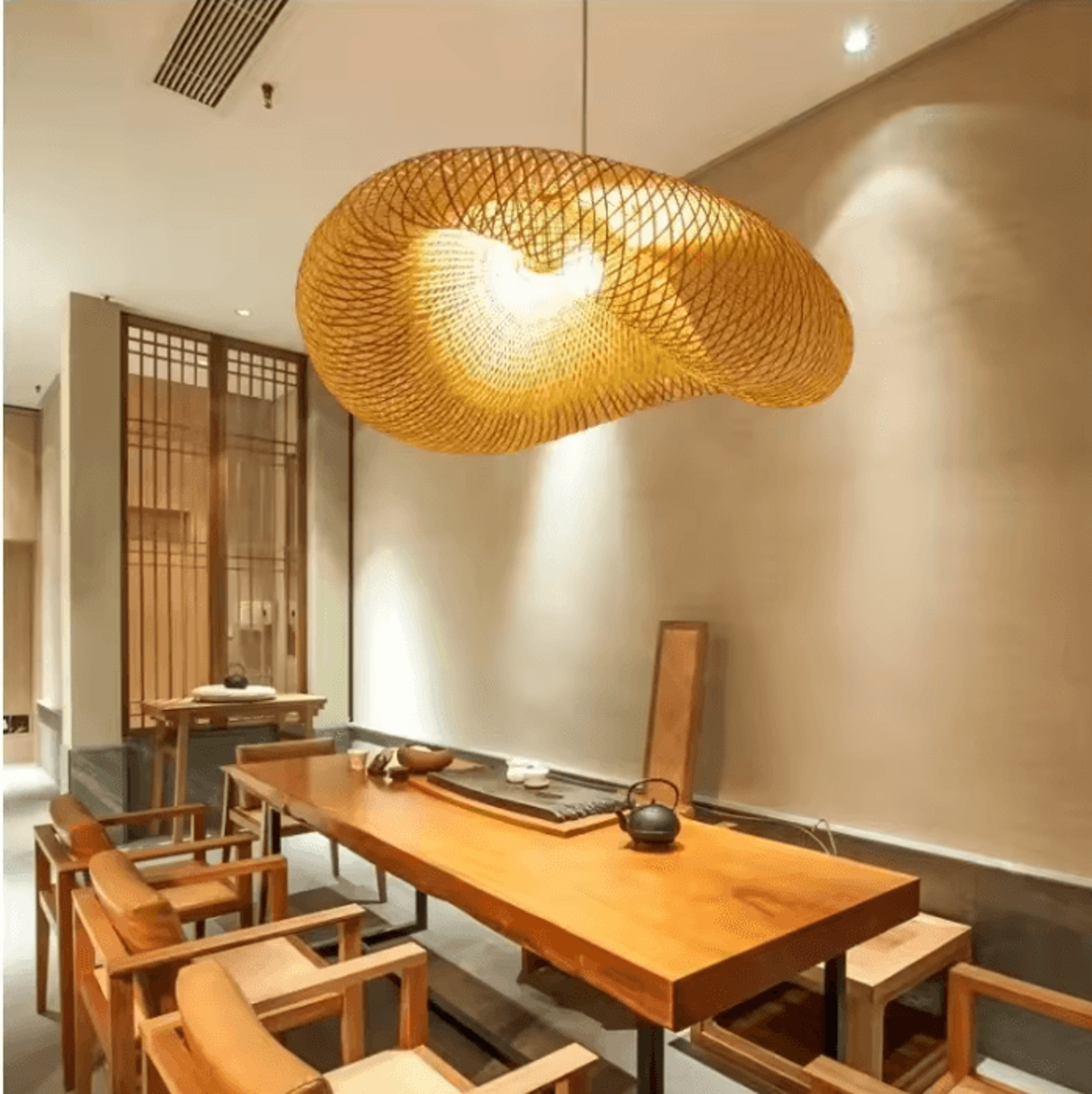 Handmade Bamboo Woven Pendant Chandelier Vintage Rattan Hanging Light For Kitchen And Living Room 0