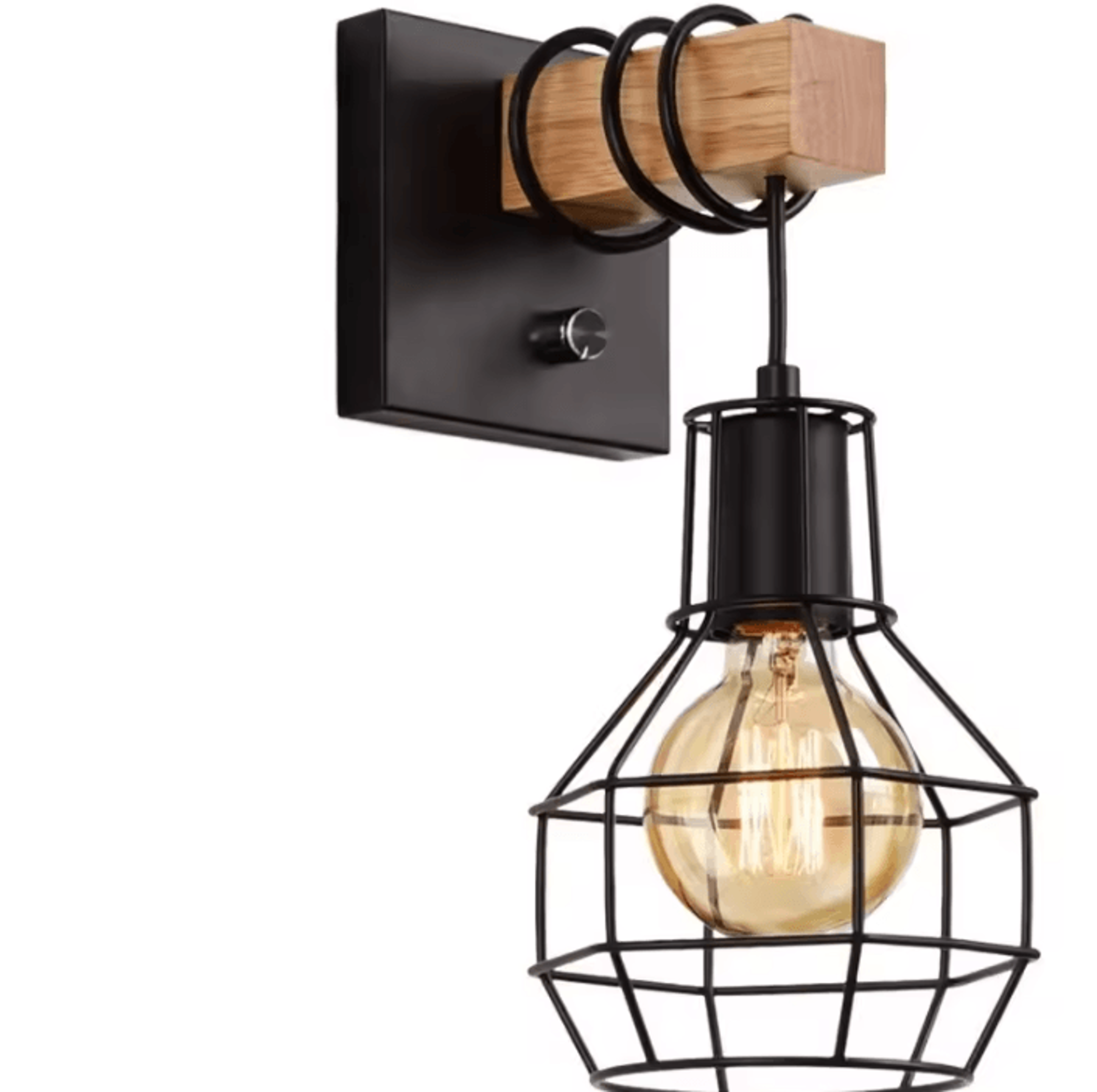 Modern Retro Black Cage Wall Sconce With Wooden Base For Bedroom Hallway And Indoor Decor 0