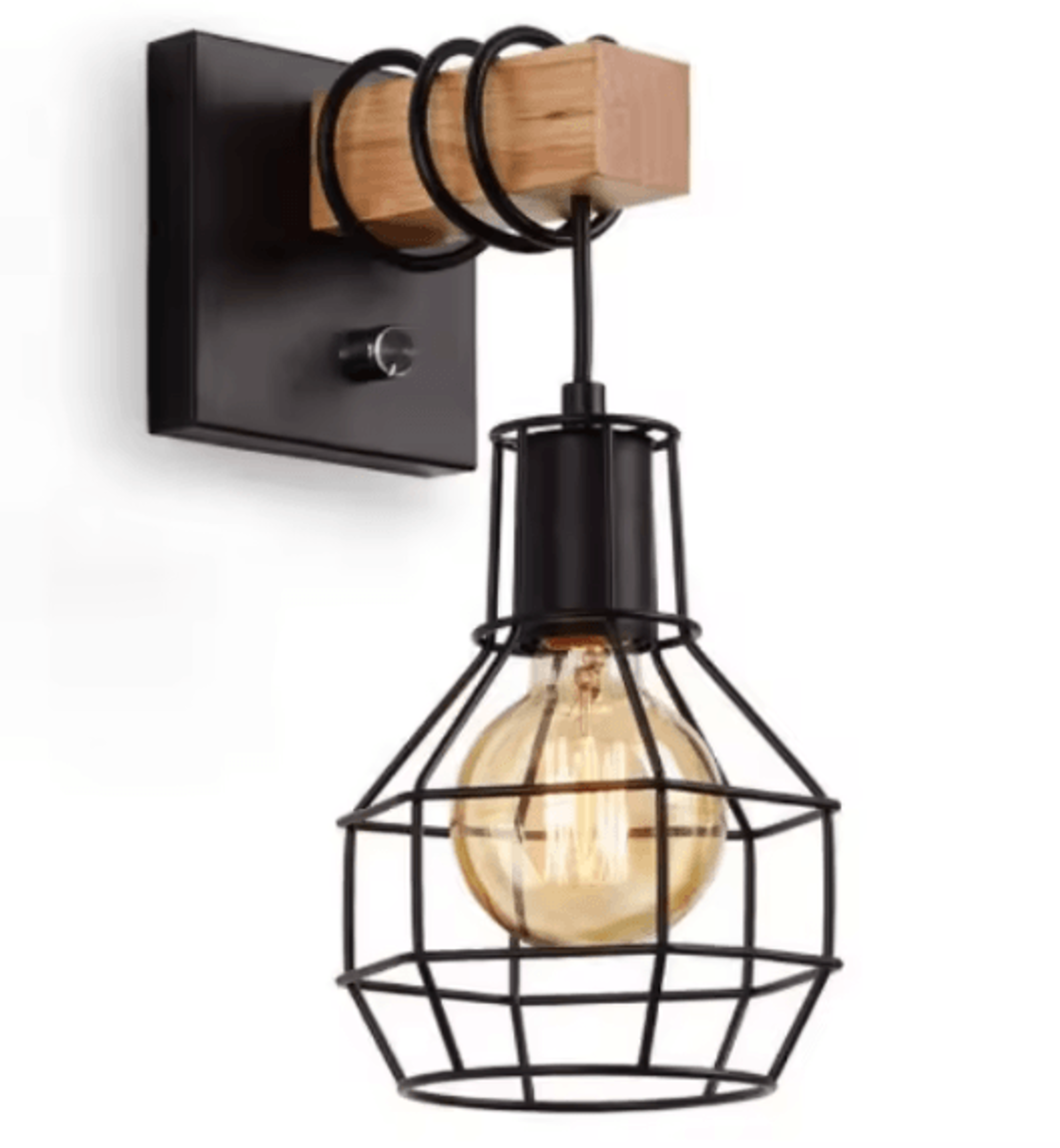 Modern Retro Black Cage Wall Sconce With Wooden Base For Bedroom Hallway And Indoor Decor 4