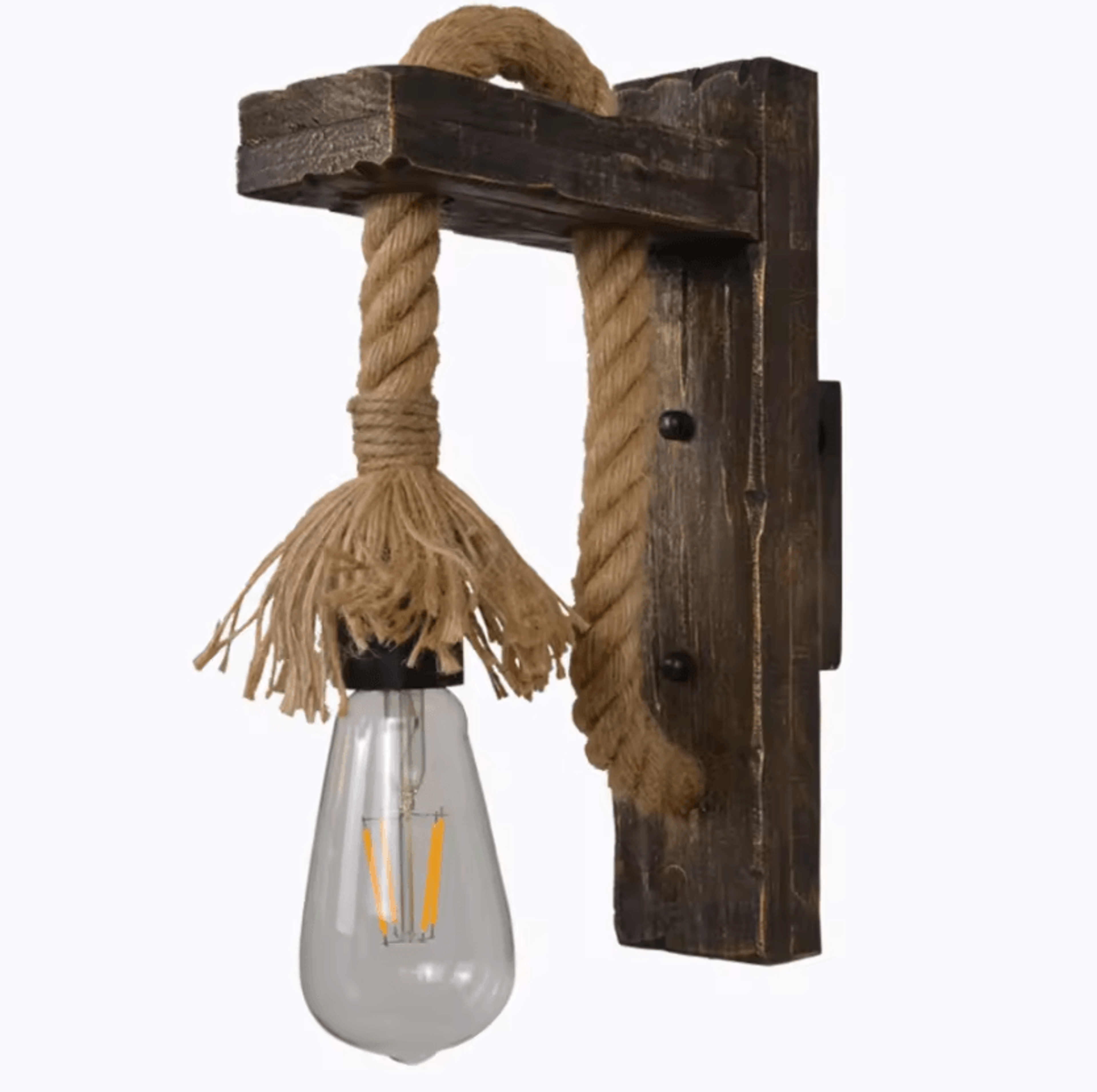 Vintage Wood Hemp Rope Wall Lamp Rustic Industrial Sconce For Hallway Bedroom And Loft 2
