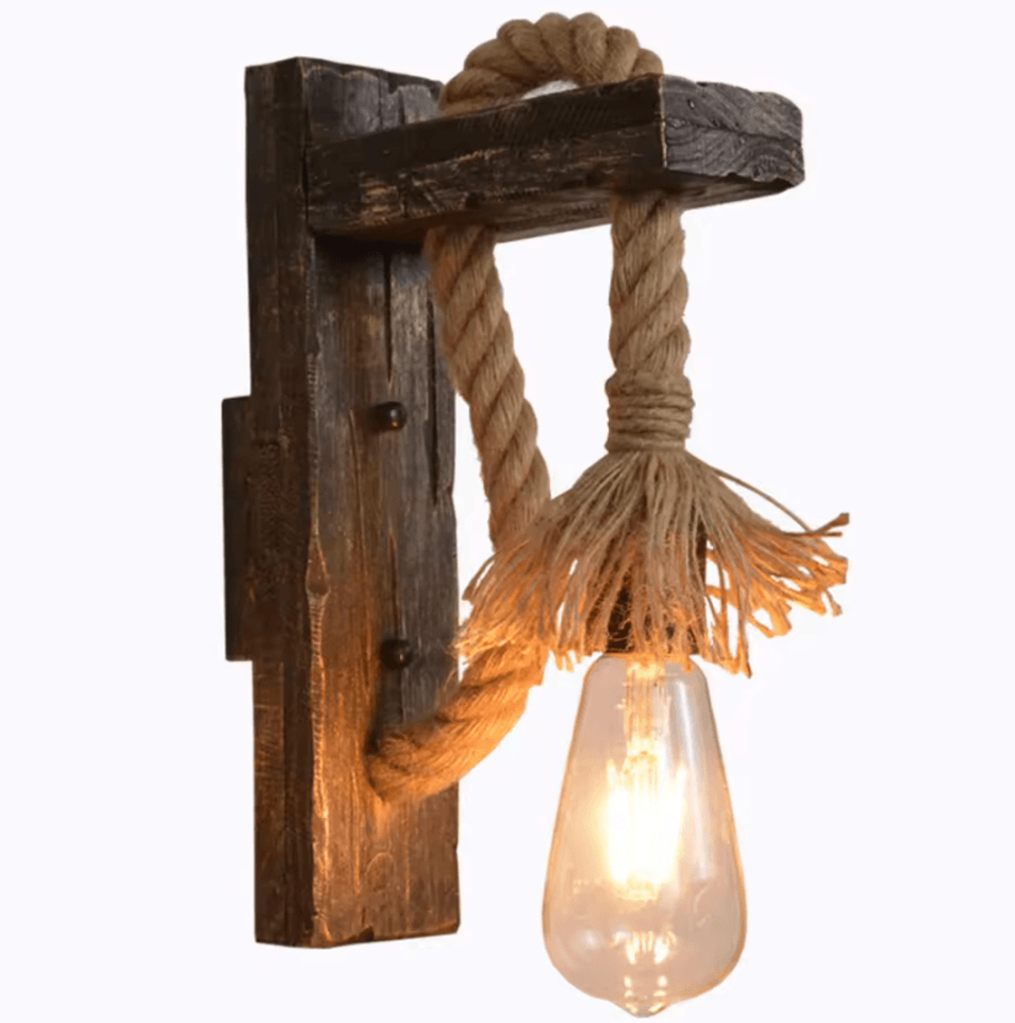 Vintage Wood Hemp Rope Wall Lamp Rustic Industrial Sconce For Hallway Bedroom And Loft 1