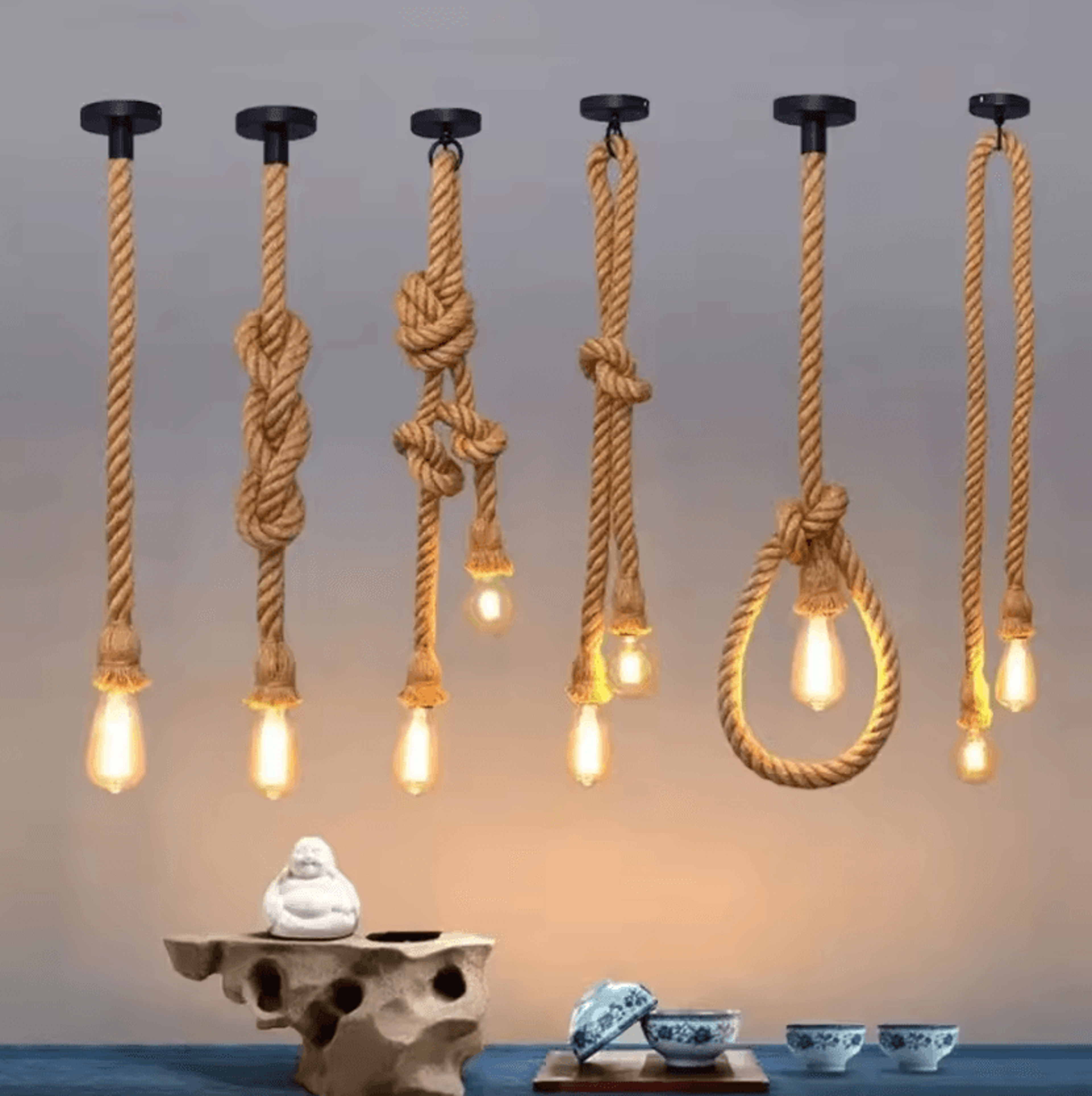 Vintage Hemp Rope Pendant Lamp 1510PCS Rustic Edison Hanging Light For Farmhouse And Home Decor 2
