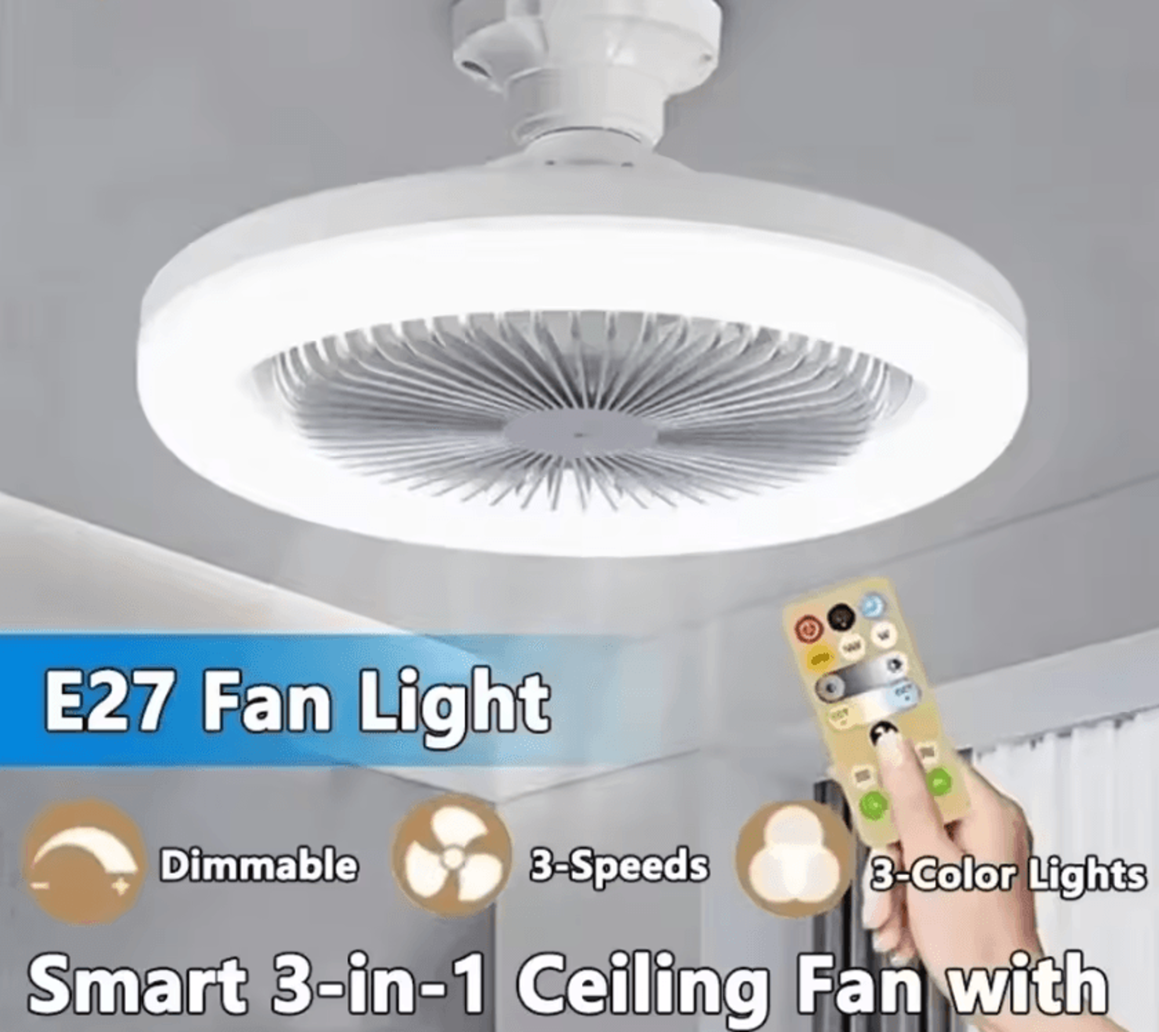 JOYINLED 3 In 1 E27 Ceiling Fan Light With Remote Control For Bedroom And Living Room 0
