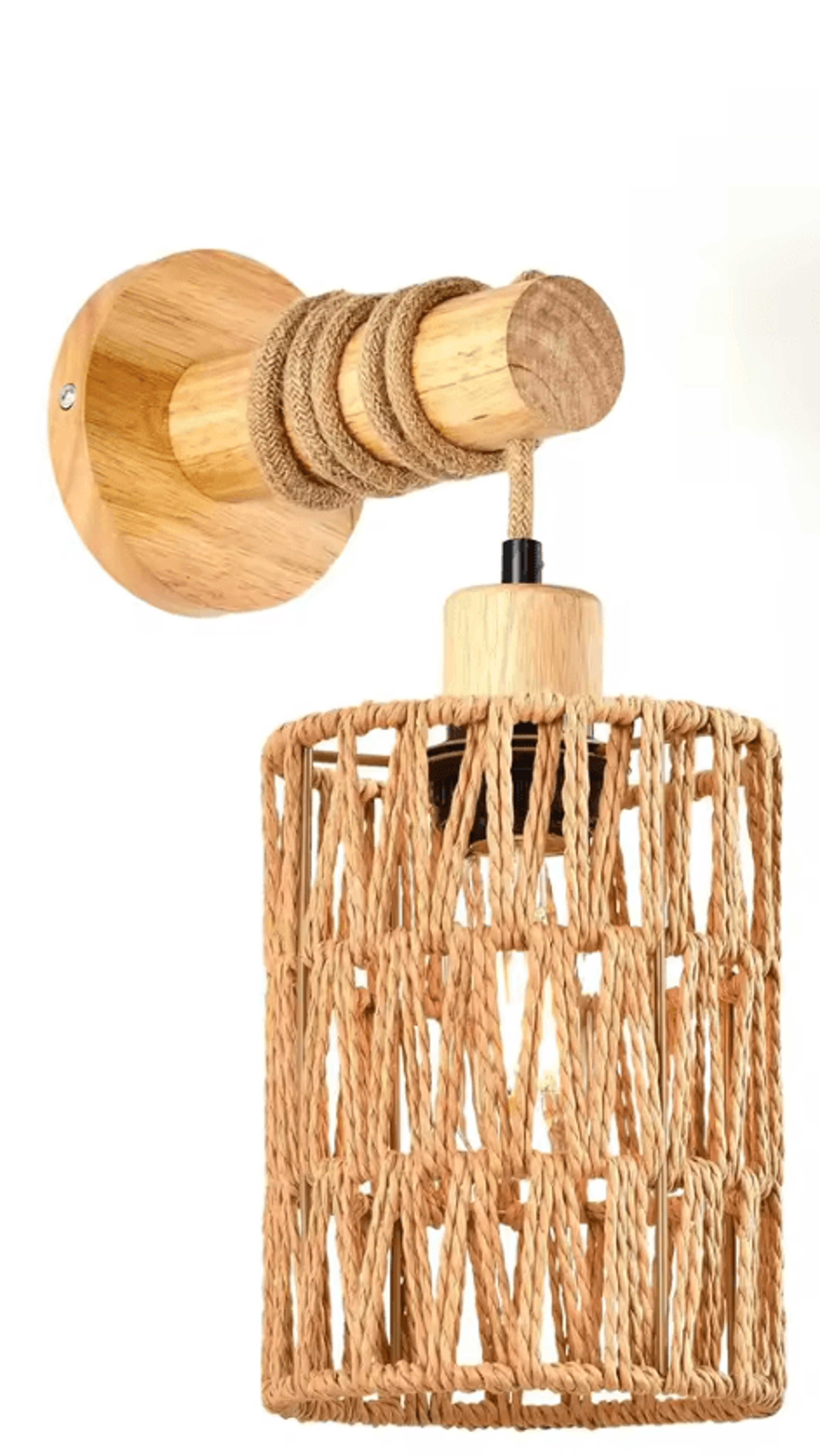 Rustic Hemp Rope Cylinder Wall Lamp LED Rattan Style Sconce For Bedroom And Hotel Decor 5