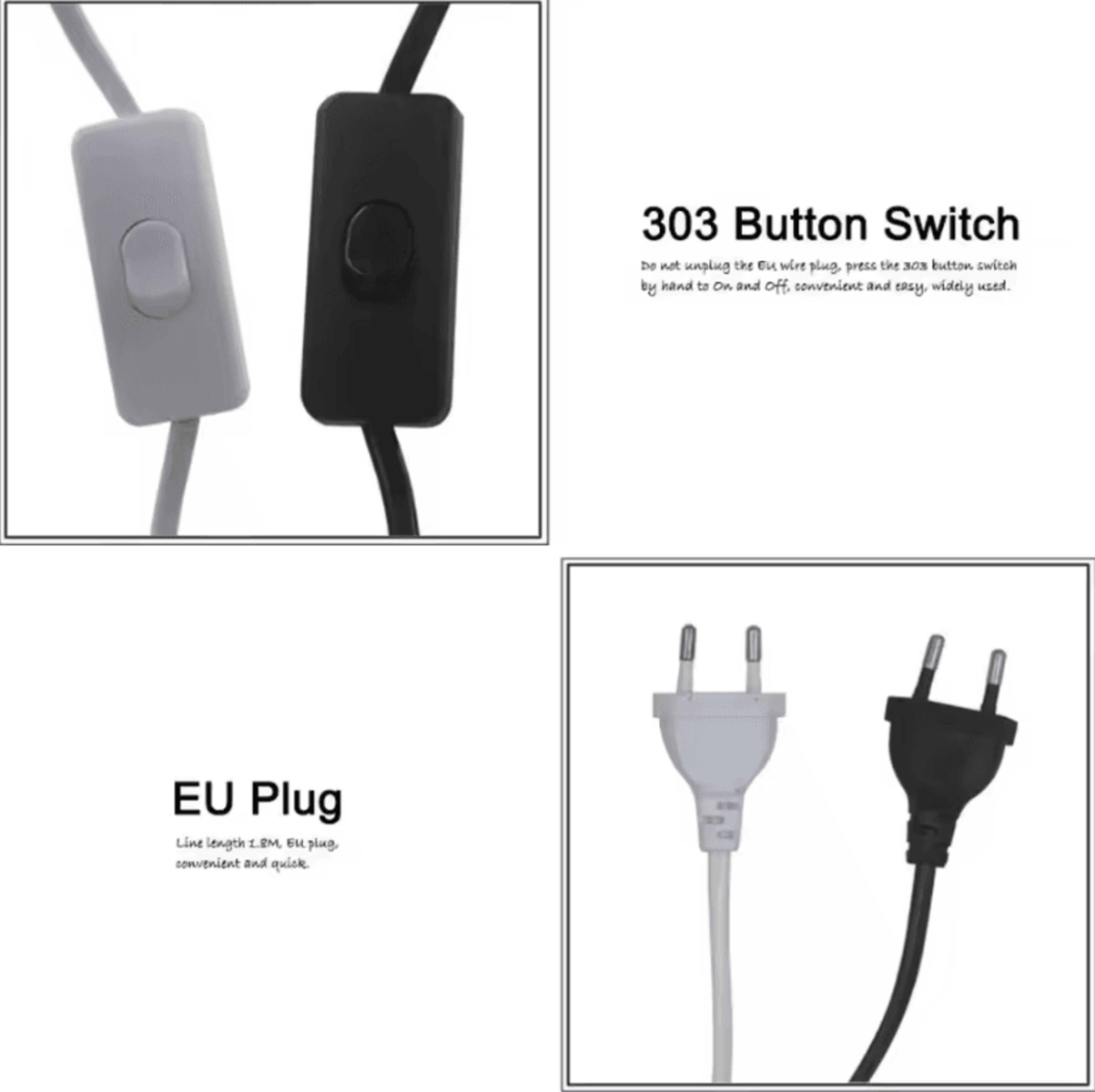 JOYINLED EU Plug Power Cord With On Off Switch Extension Cable For Table Lamps And Floor Lights 2