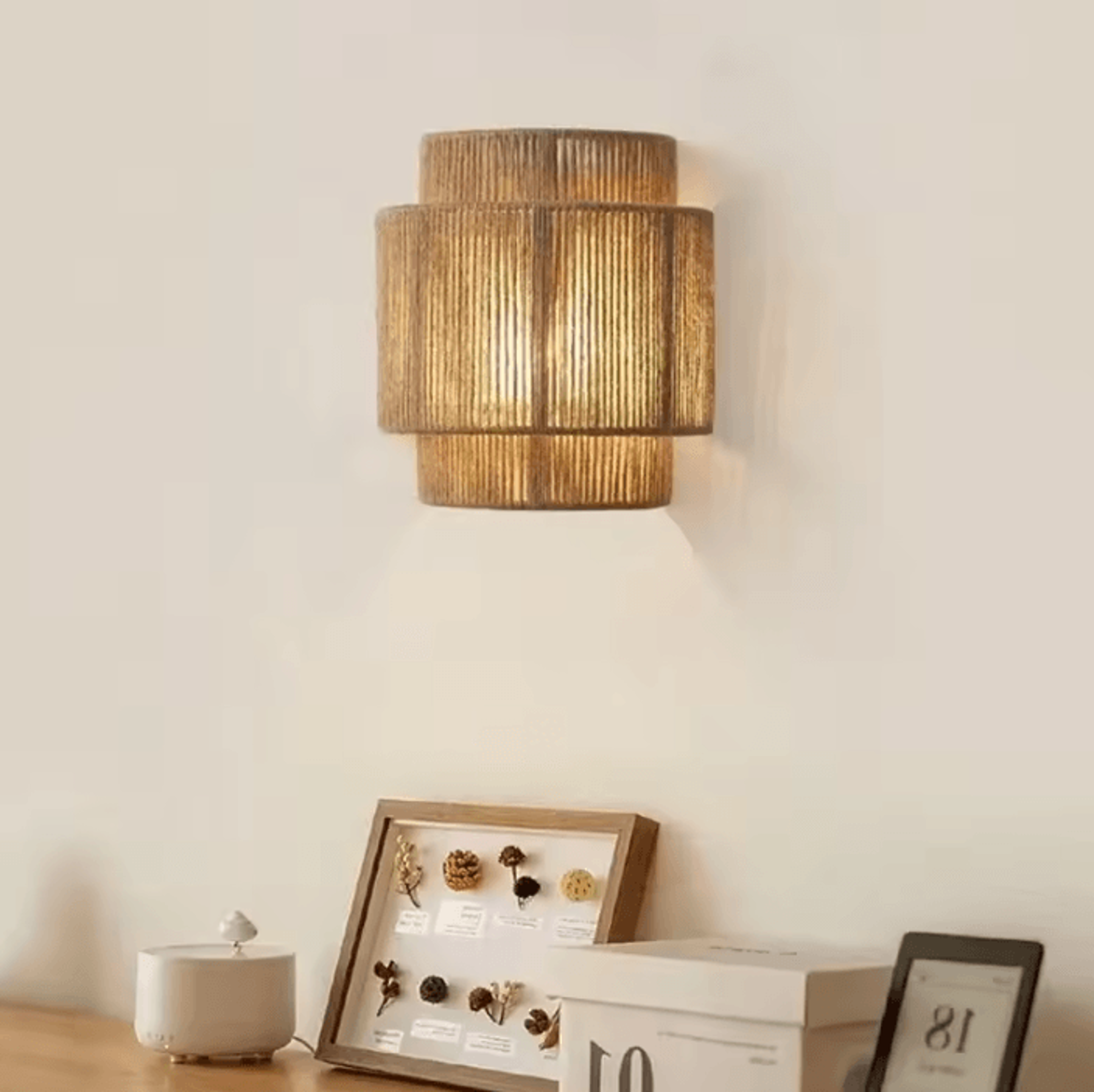 Japanese Bamboo Rattan Wall Sconce Vintage Hemp Rope LED Bedside Lamp For Bedroom And Living Room 0