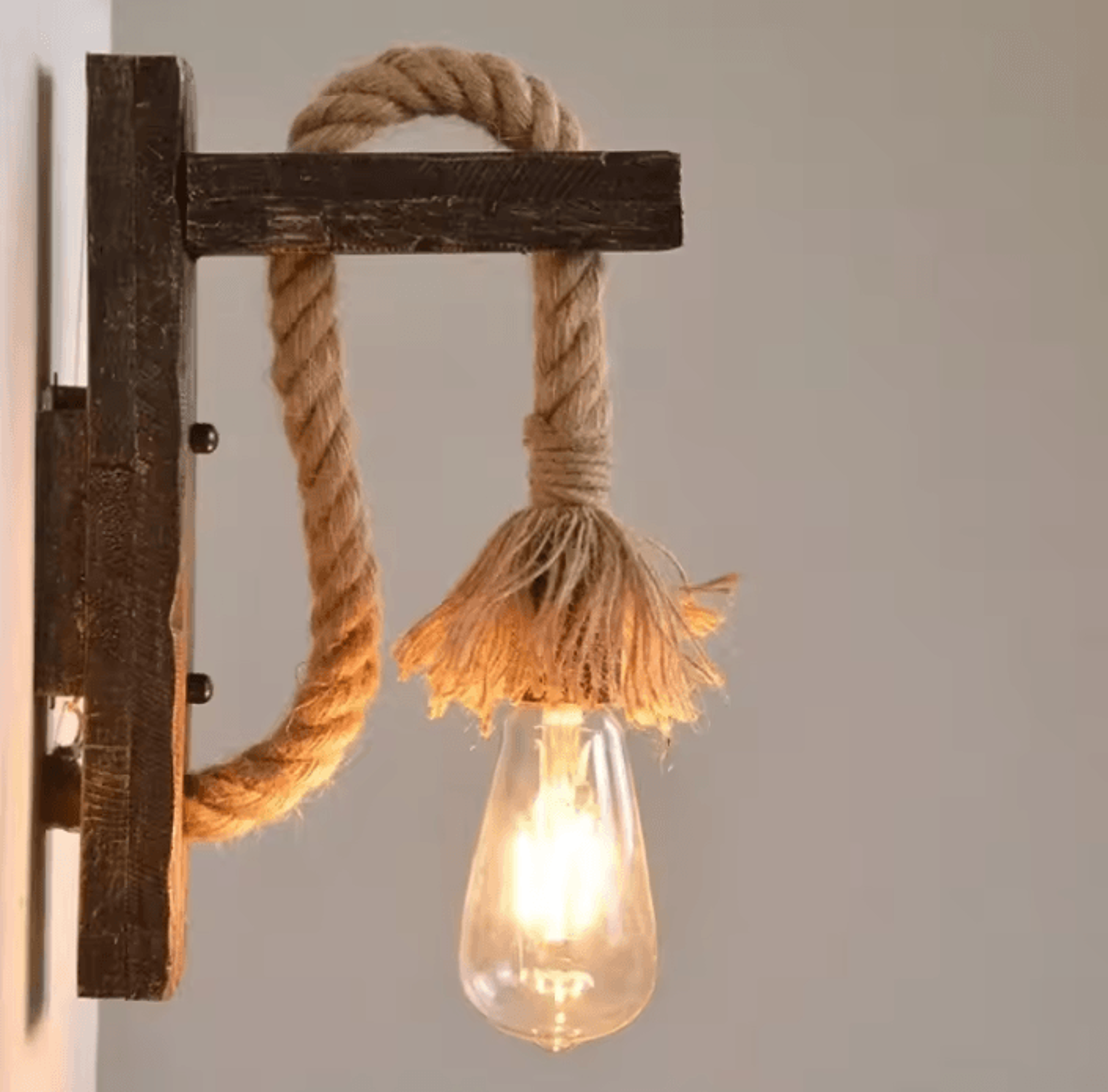 Vintage Wooden Hemp Rope Wall Lamp Rustic Industrial Bedside Sconce For Hallway And Loft Decor 1