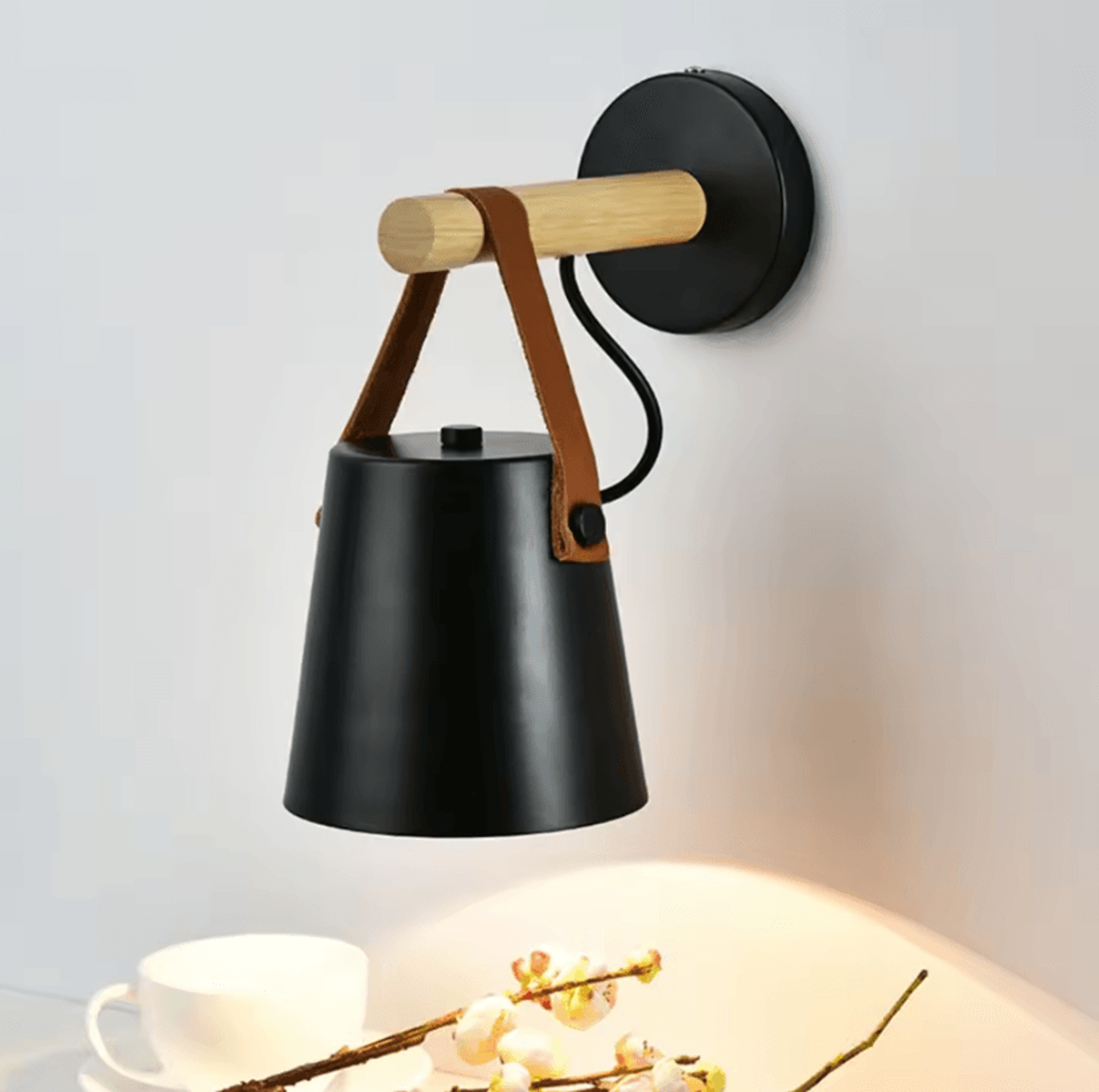 Nordic Wooden E27 Wall Sconce Modern Bedside Wall Lamp With Wire For Bedroom And Living Room 2