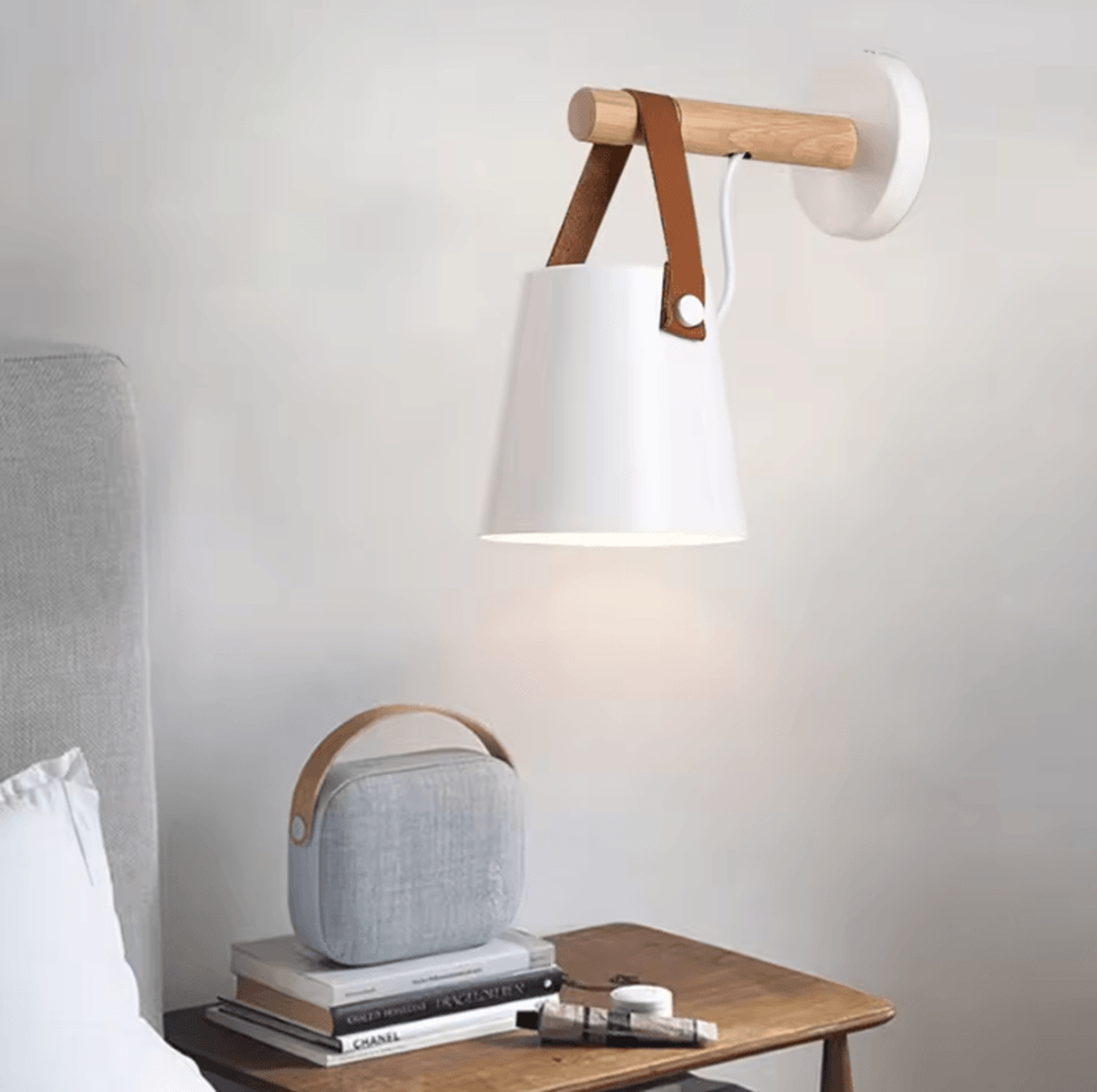 Nordic Wooden E27 Wall Sconce Modern Bedside Wall Lamp With Wire For Bedroom And Living Room 3