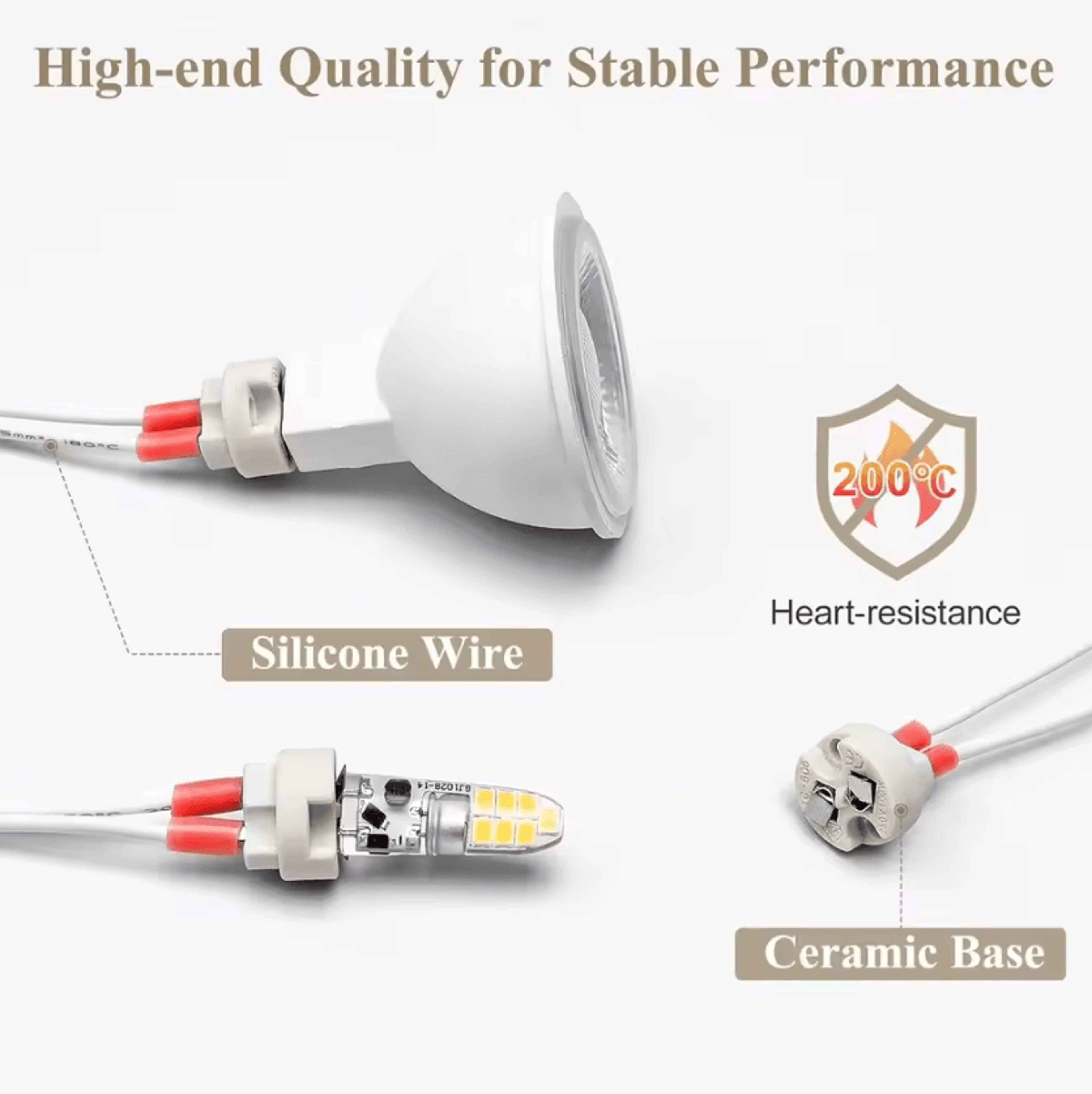 JOYINLED G4 GU53 Ceramic BiPin Lamp Socket With 59in Wire Connector 1020PCS For MR16 MR11 LED Bulbs 3