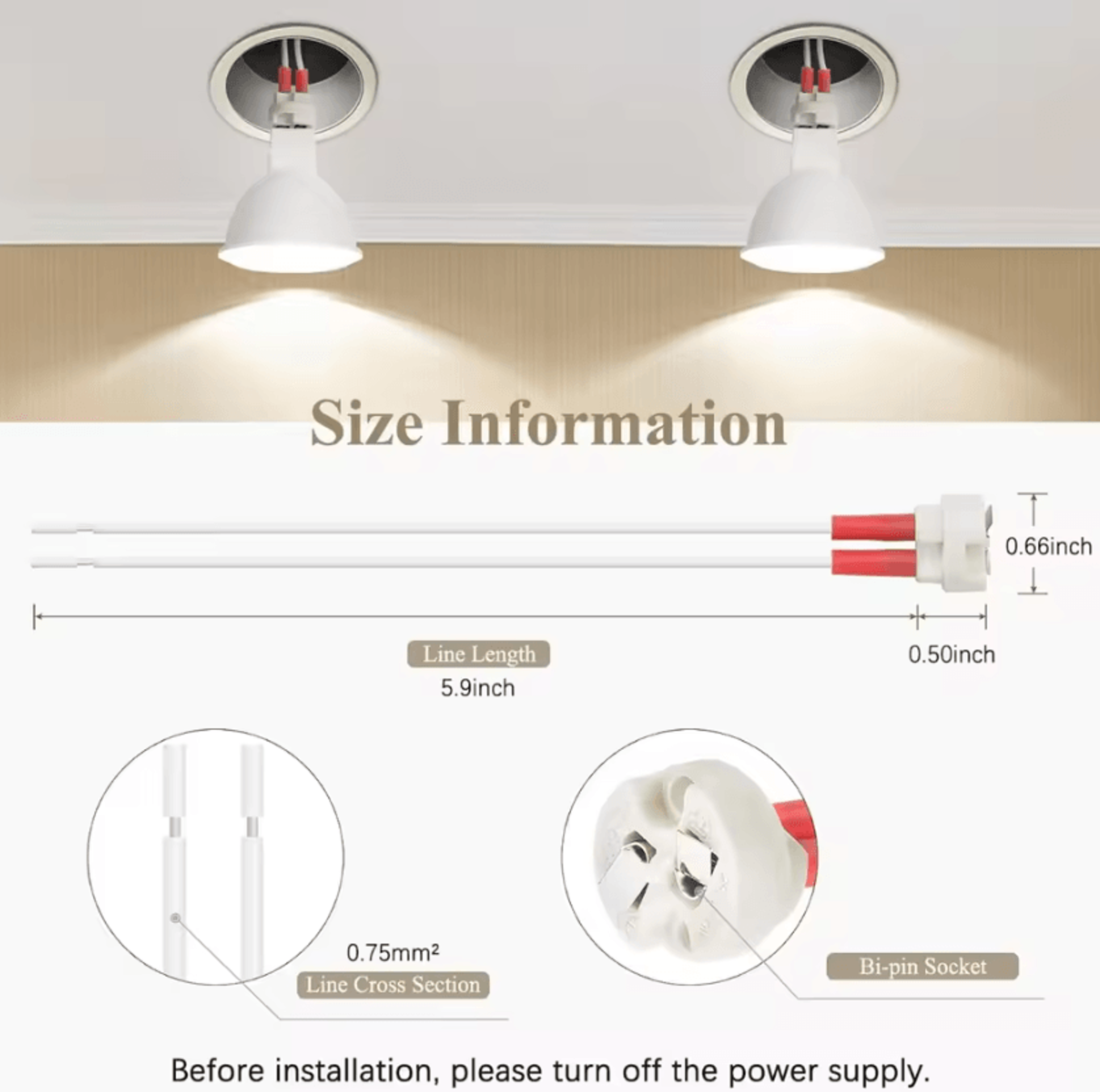 JOYINLED G4 GU53 Ceramic BiPin Lamp Socket With 59in Wire Connector 1020PCS For MR16 MR11 LED Bulbs 1