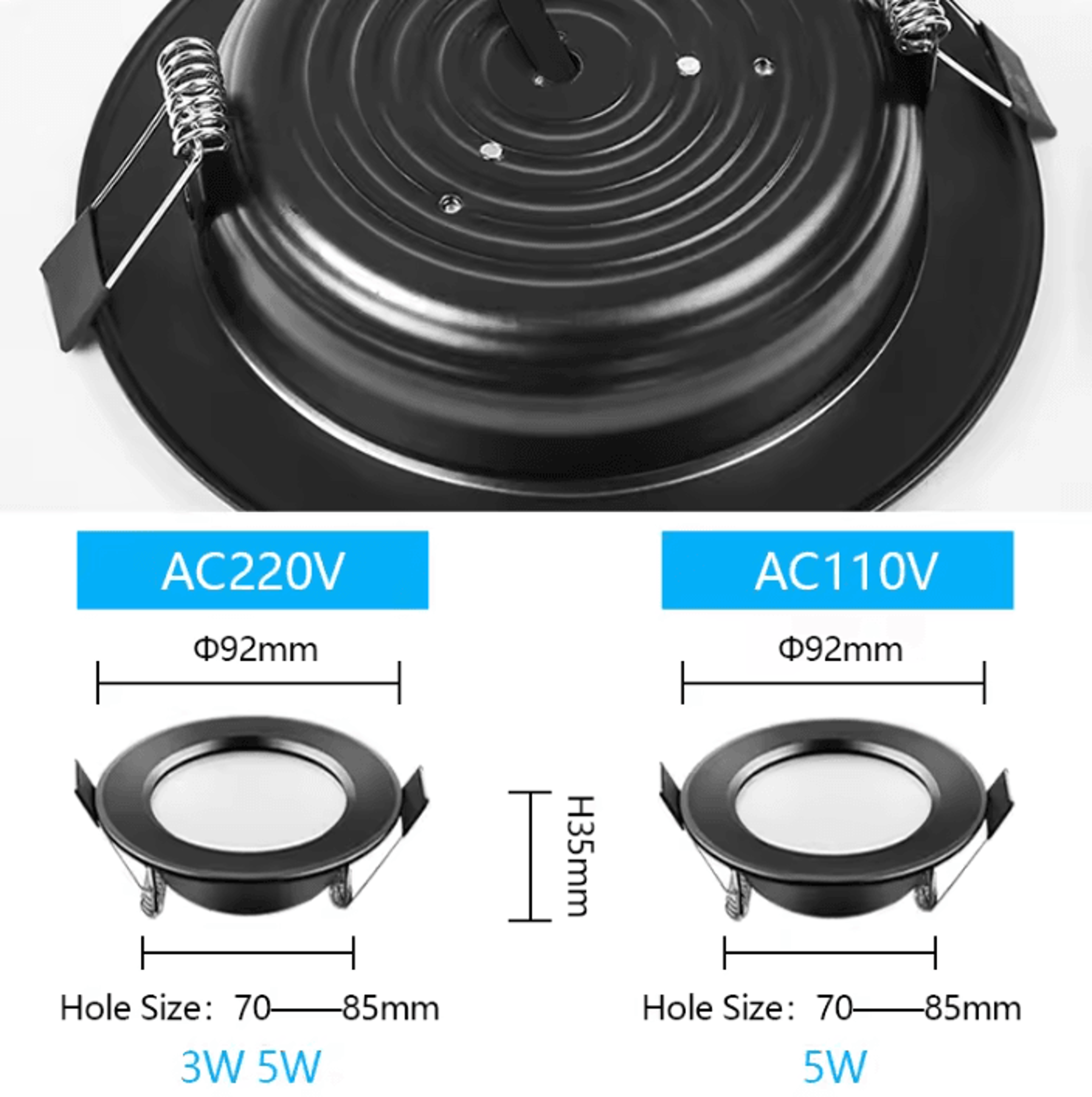 Black IP65 Waterproof LED Recessed Downlight 5W 9W 12W 15W 18W Ceiling Spotlight For Bathroom And K 2