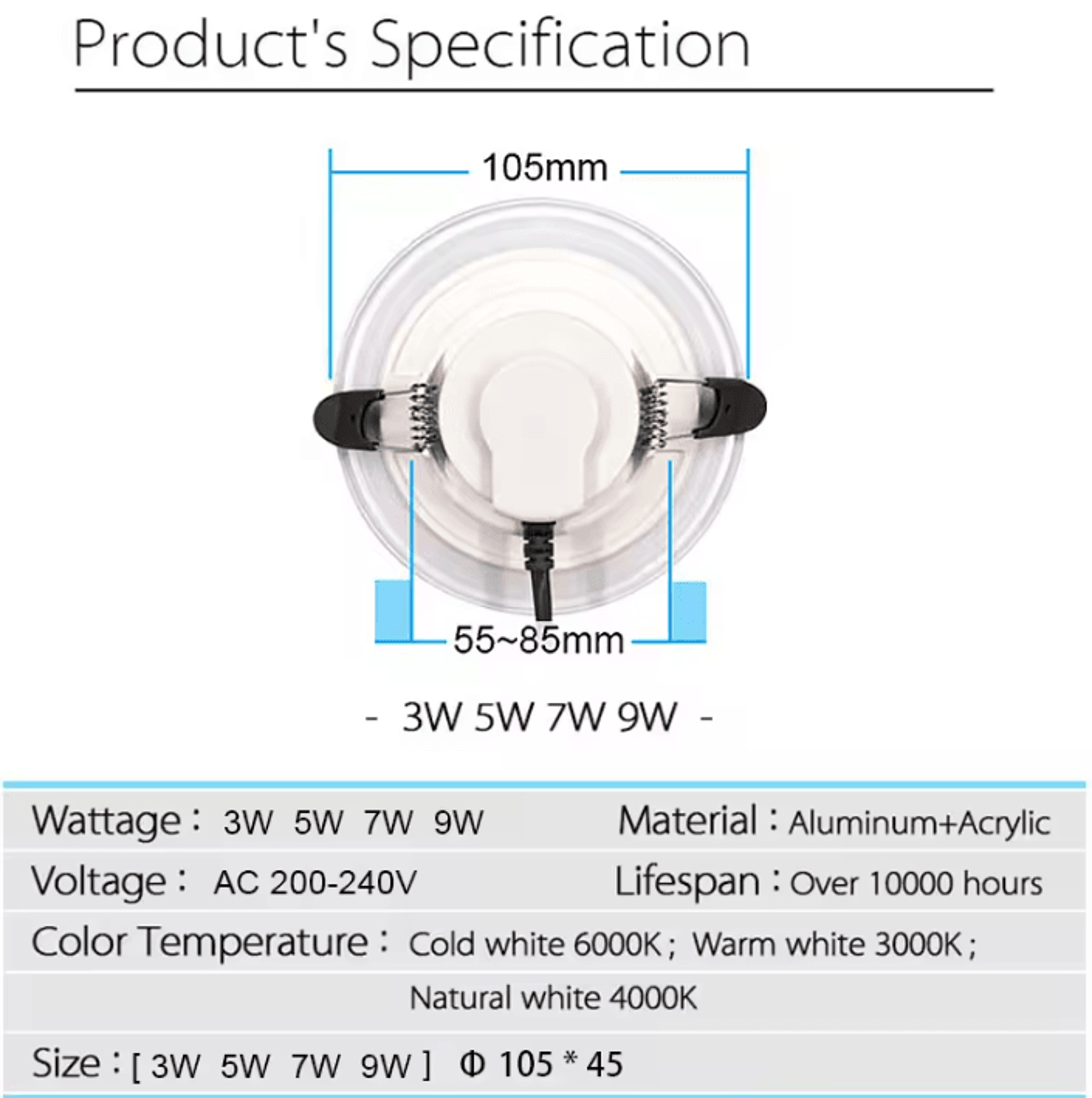 10PCS Round Acrylic LED Recessed Downlights 3W 5W 7W 9W High Brightness Ceiling Panel Lights AC2202 1