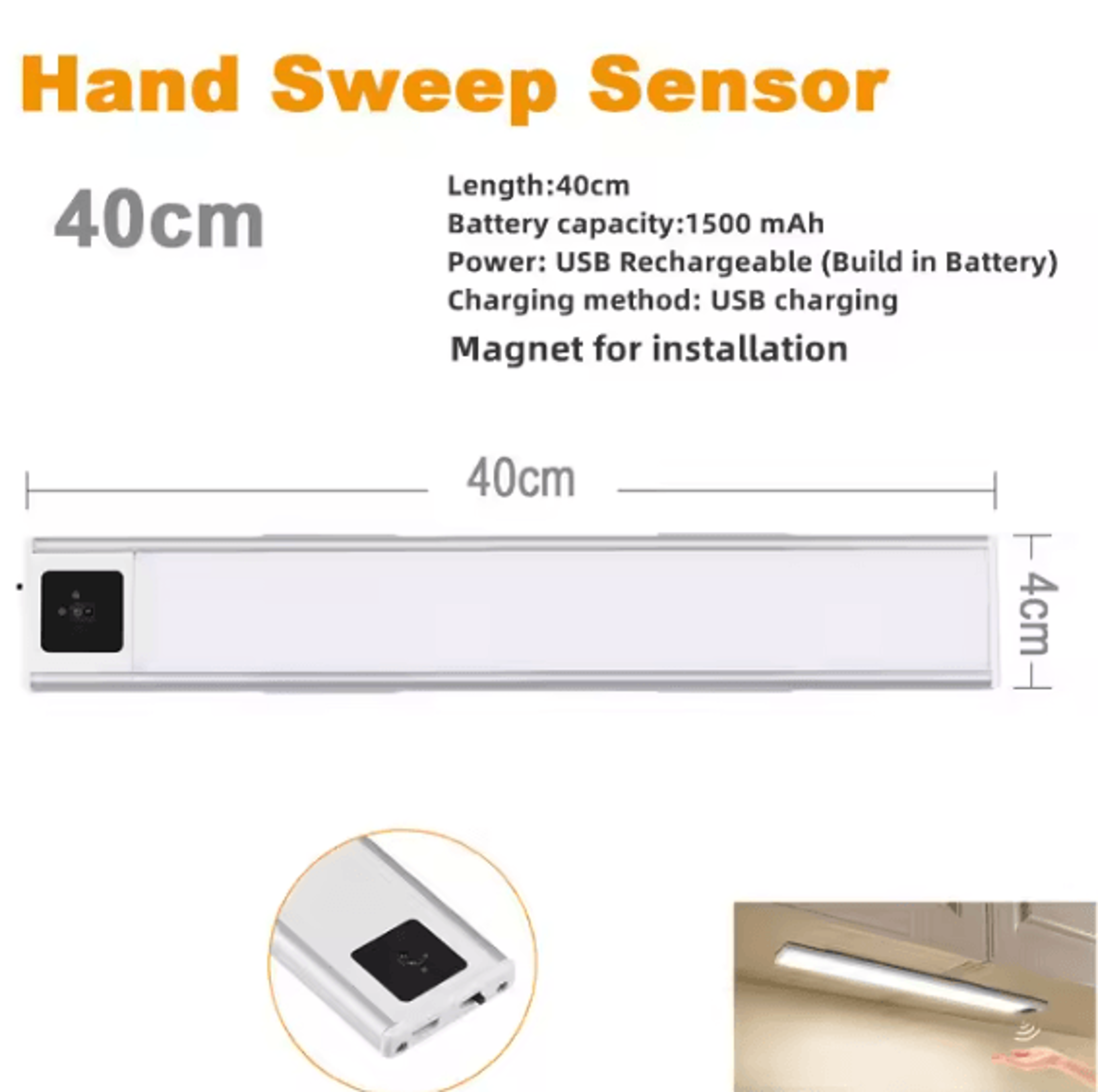 USB Rechargeable Motion Sensor Under Cabinet LED Light Wireless Magnetic Closet And Kitchen Night L 5
