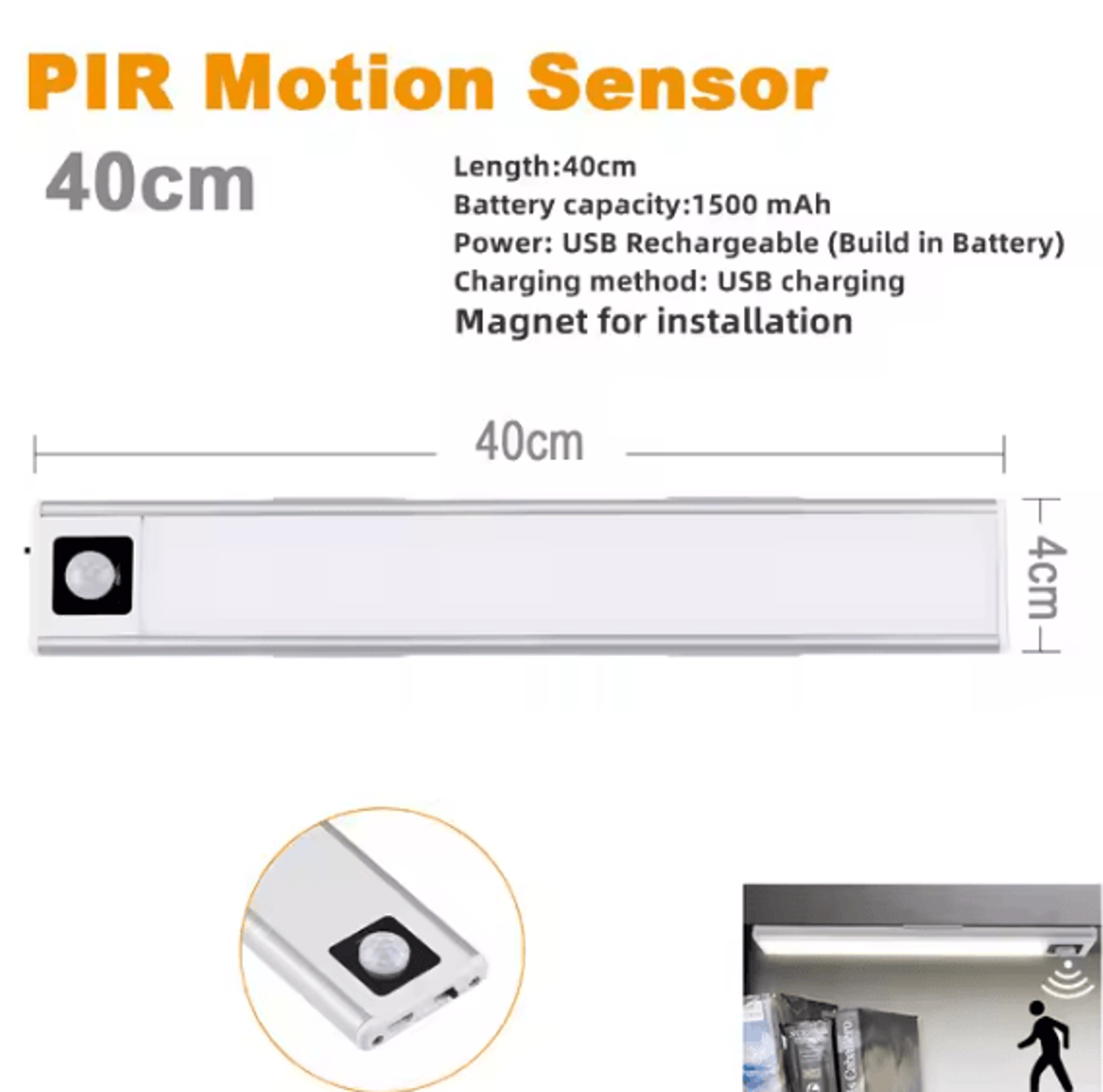 USB Rechargeable Motion Sensor Under Cabinet LED Light Wireless Magnetic Closet And Kitchen Night L 6