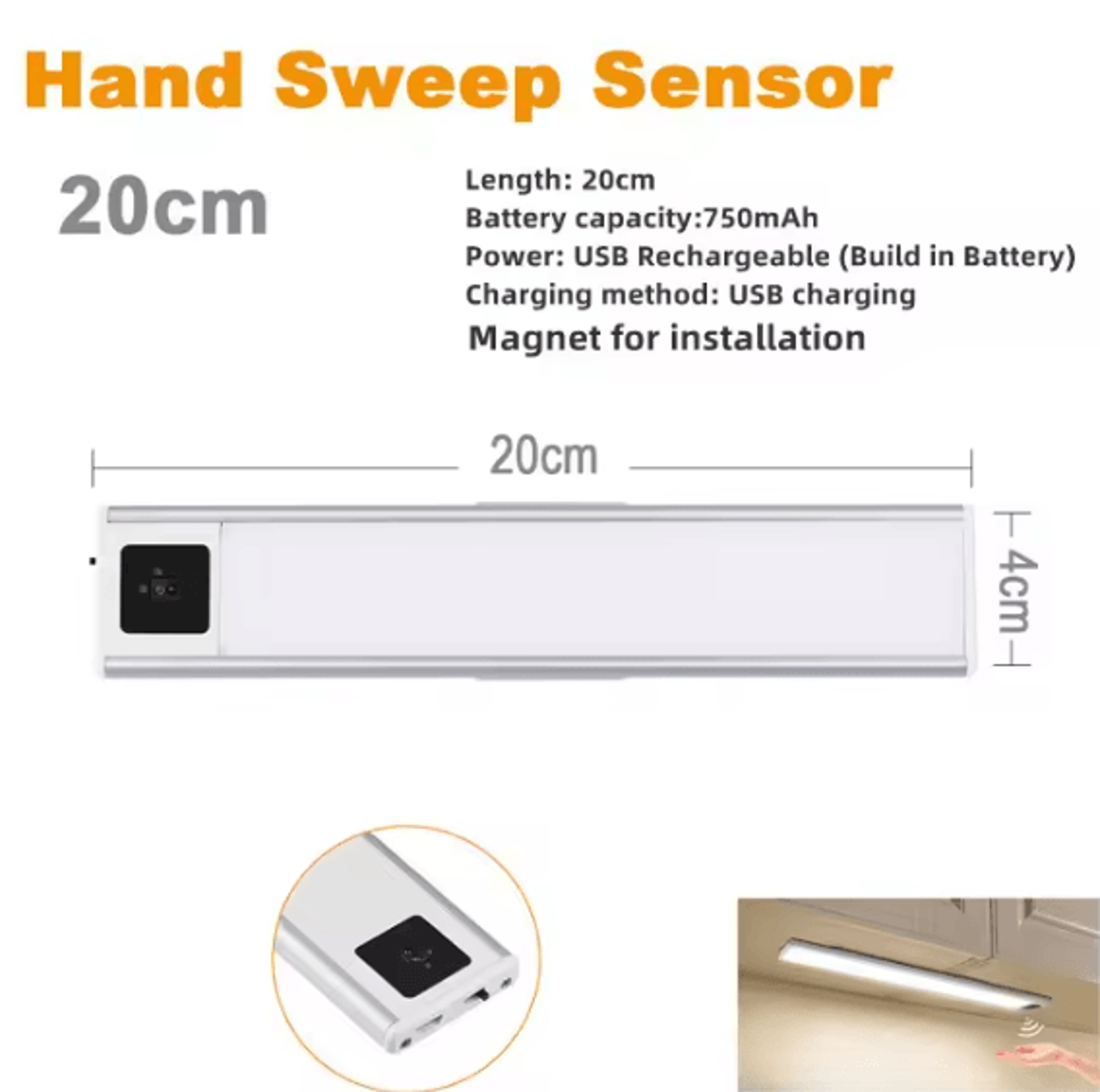 USB Rechargeable Motion Sensor Under Cabinet LED Light Wireless Magnetic Closet And Kitchen Night L 7