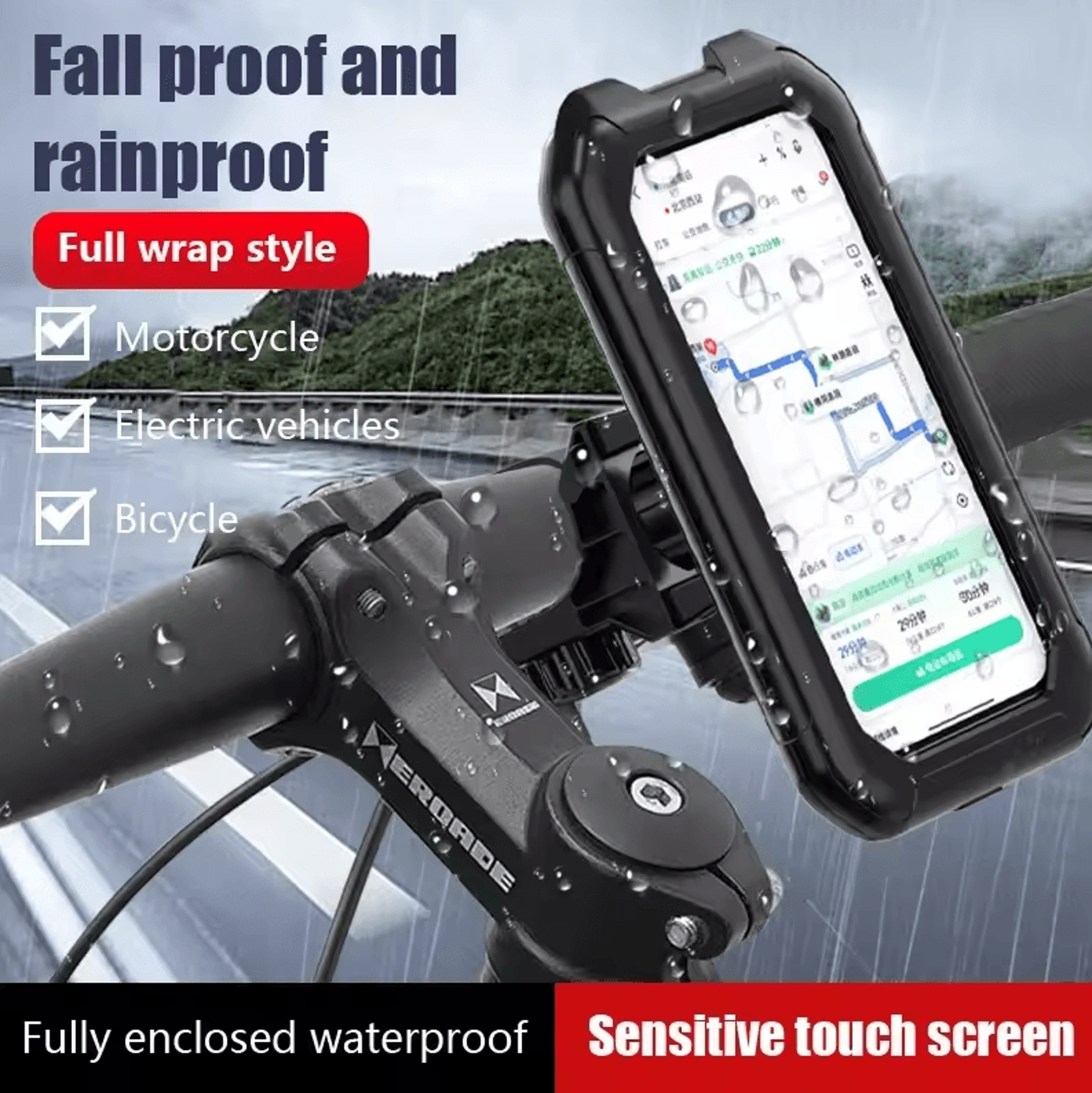 Waterproof Motorcycle  Bicycle Phone Holder 360 Rotating Adjustable GPS Mount 1