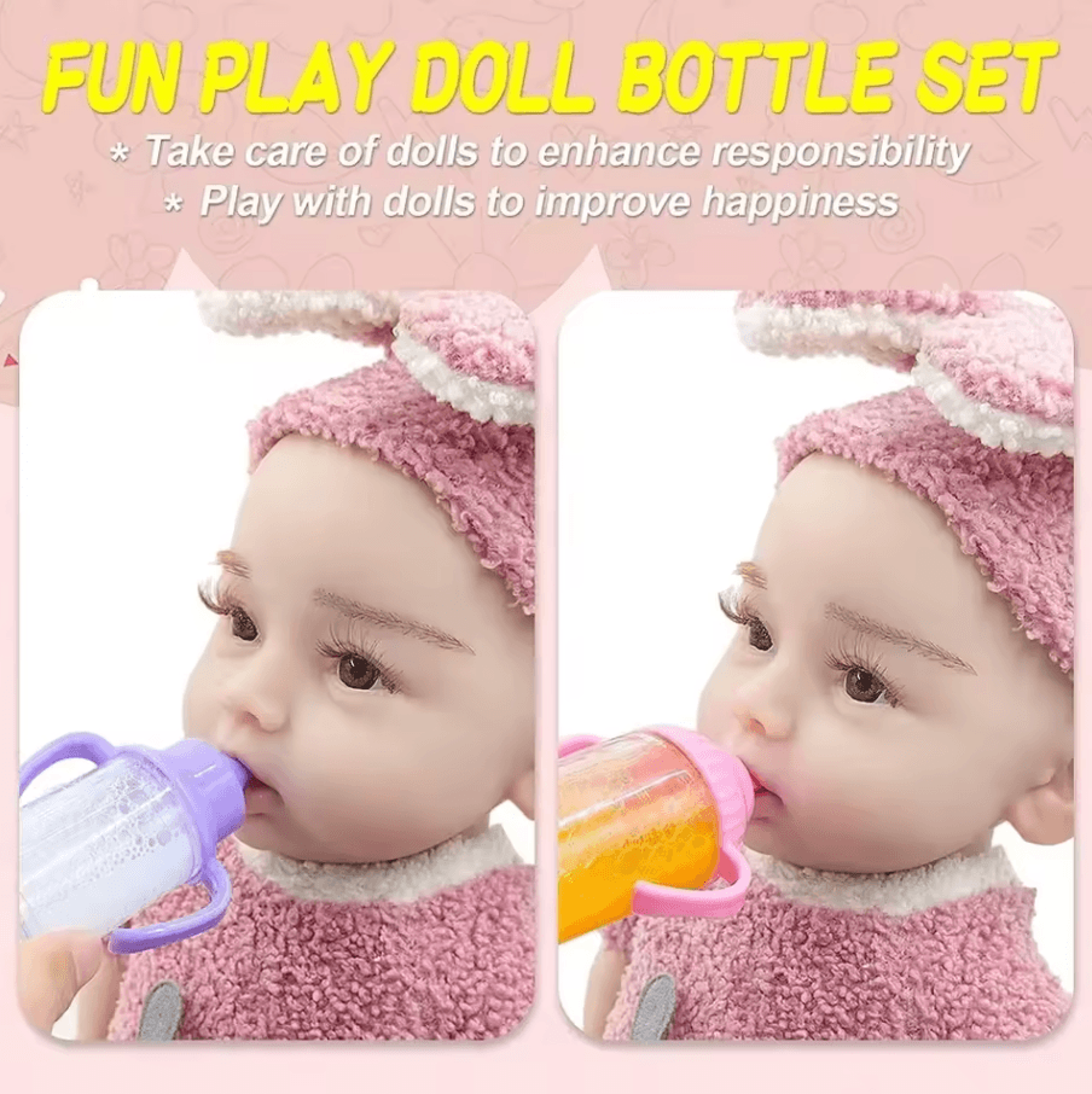 Baby Doll Feeding Set With Milk And Juice Bottles And Pacifier For Doll Play 3