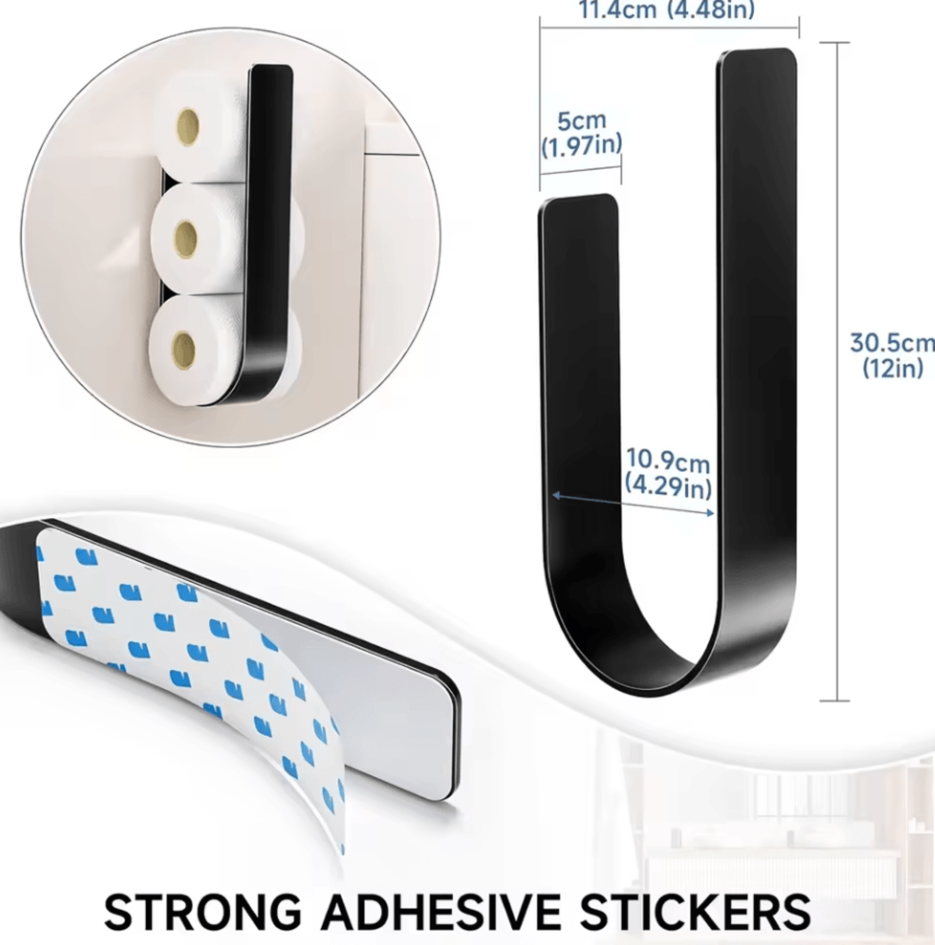 3in1 WallMounted Toilet Paper Holder With Towel Rack  Hooks Black Metal Bathroom Organizer 0