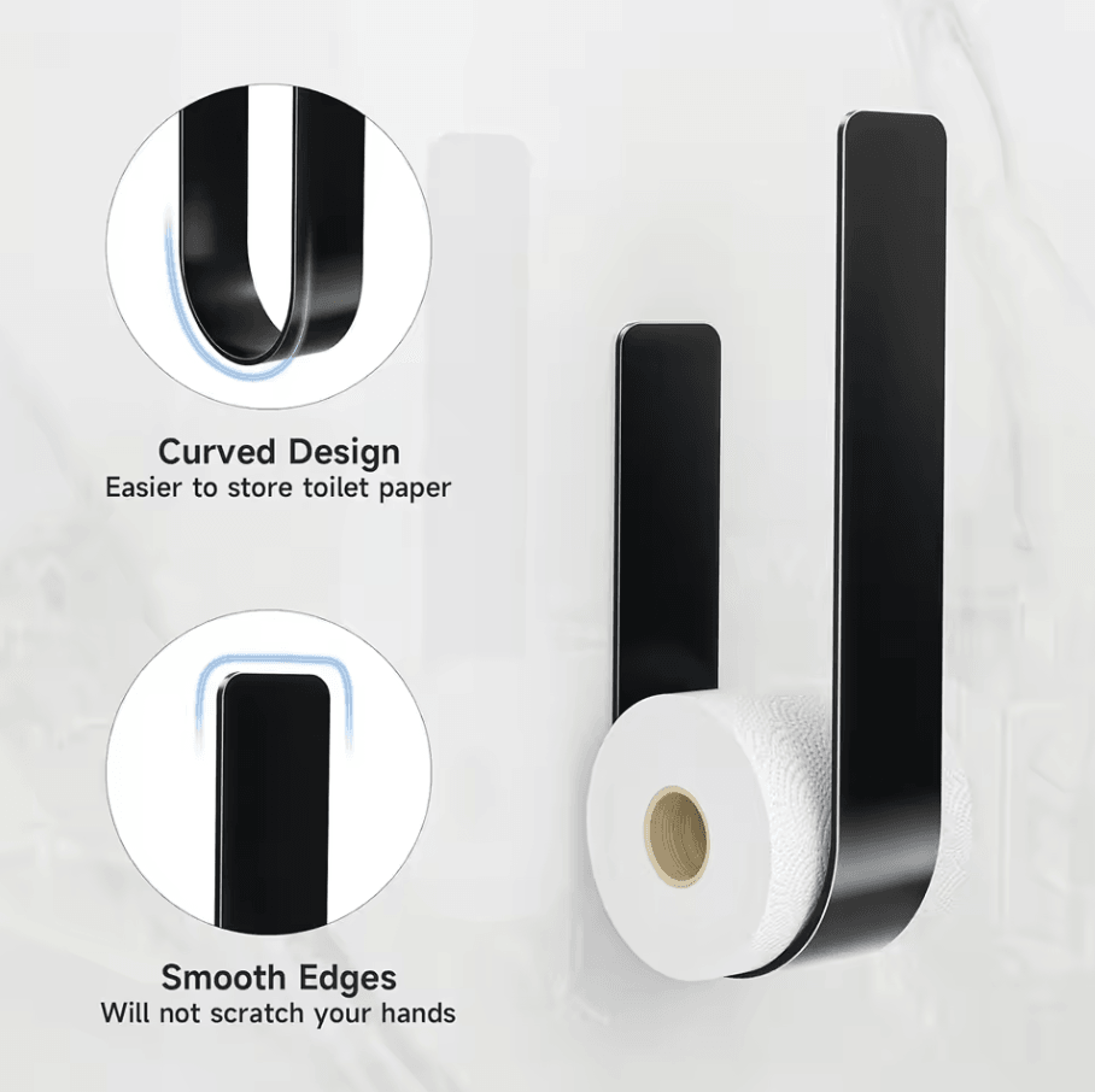 3in1 WallMounted Toilet Paper Holder With Towel Rack  Hooks Black Metal Bathroom Organizer 1