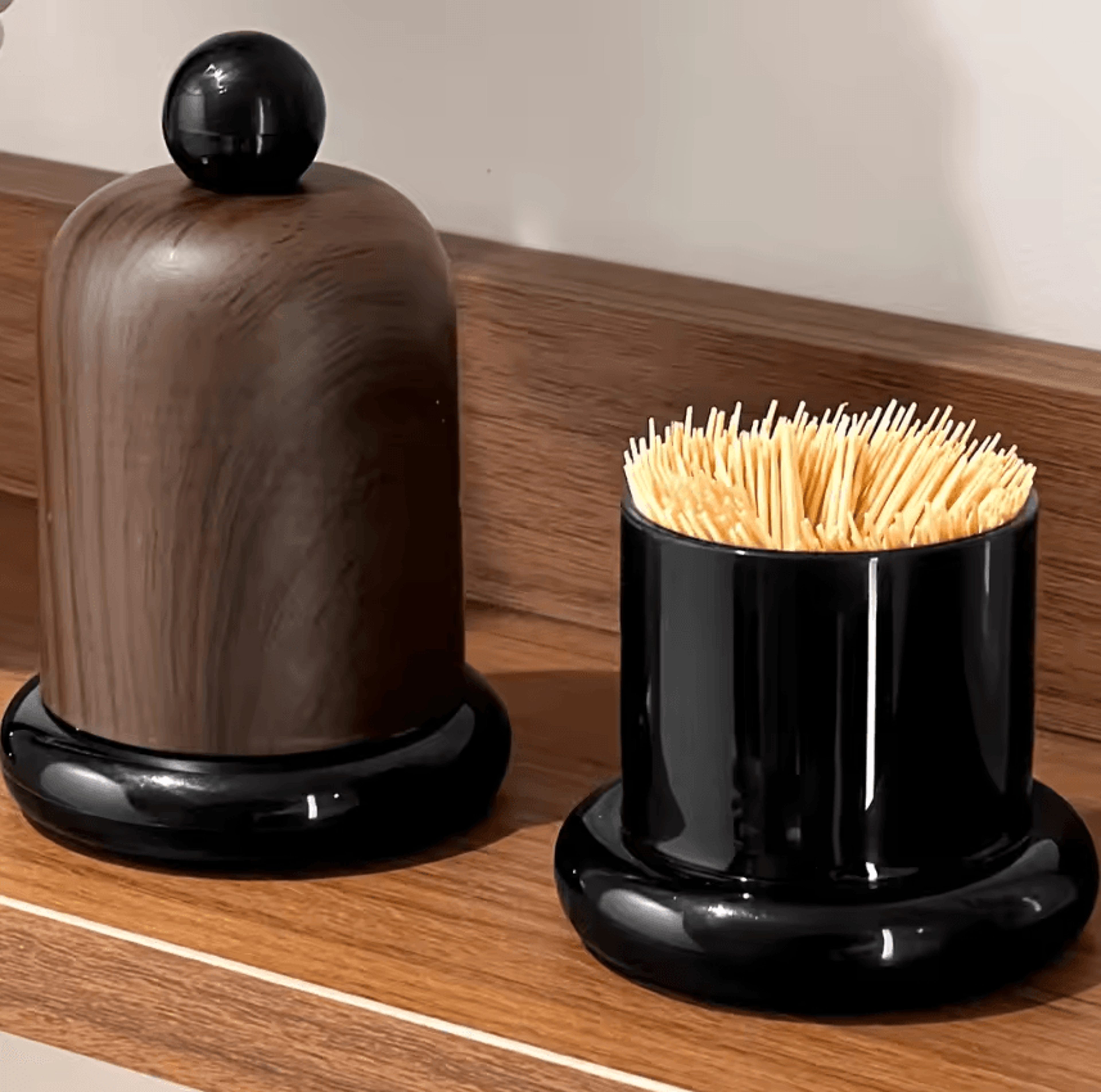 Elegant Walnut Wood Toothpick Holder With Ball Top Solid Wood Portable Decor 0