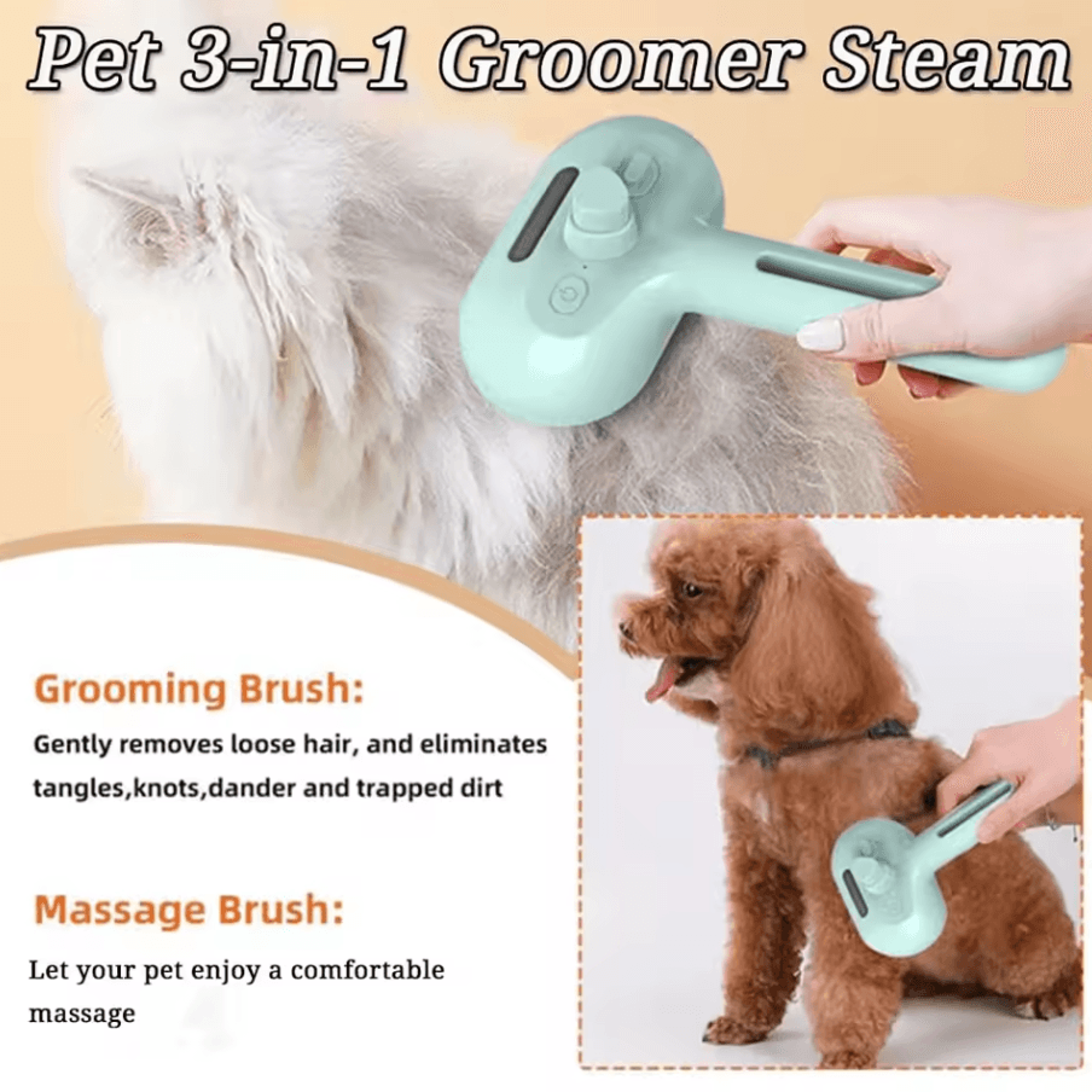 Steam Spray Dog Grooming Brush With Mist Spray Luxury Pet Fur Grooming Tool 4