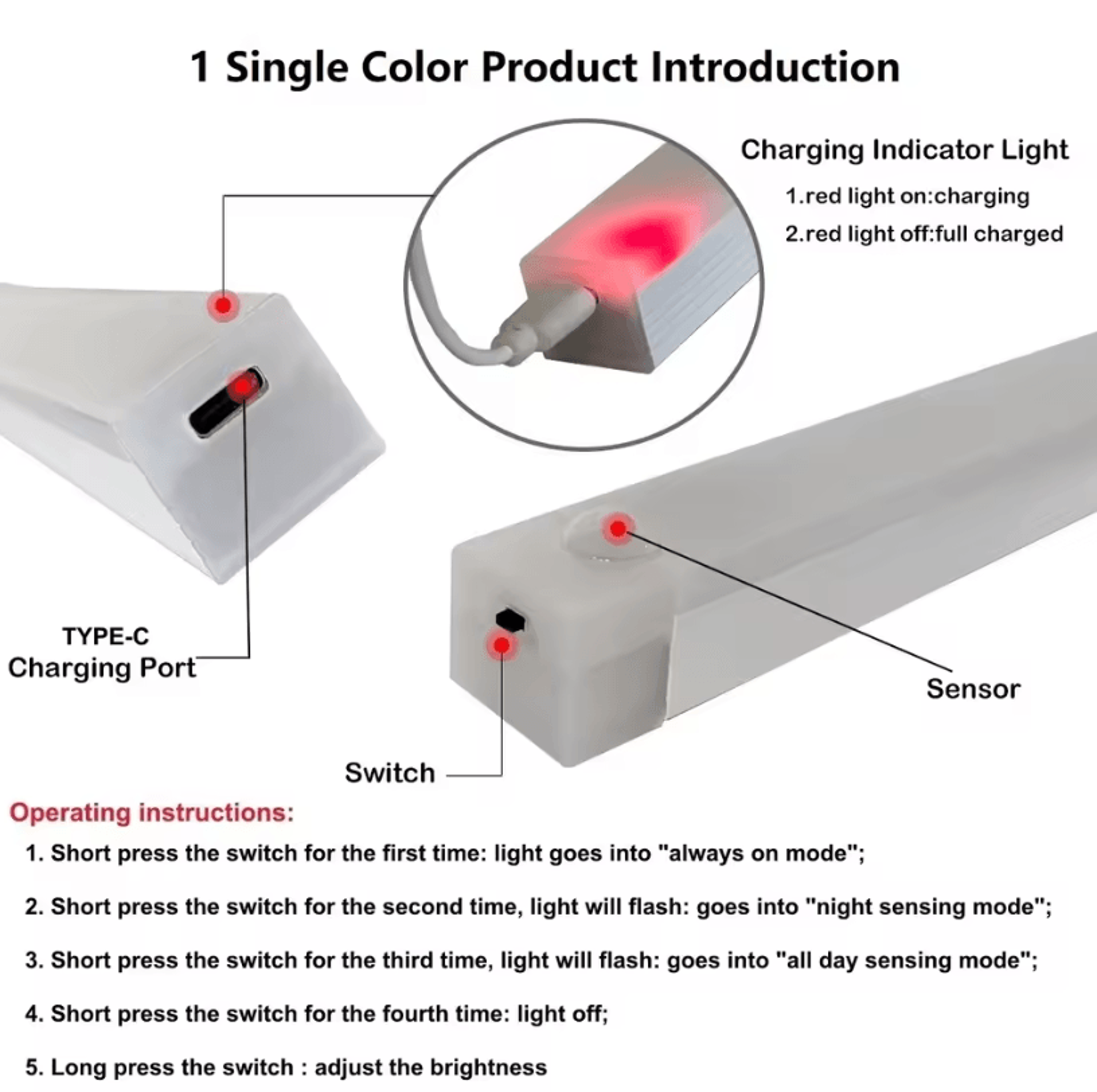 Rechargeable Motion Sensor LED Light  Wireless Strip Night Lamp With USB Recharge 4