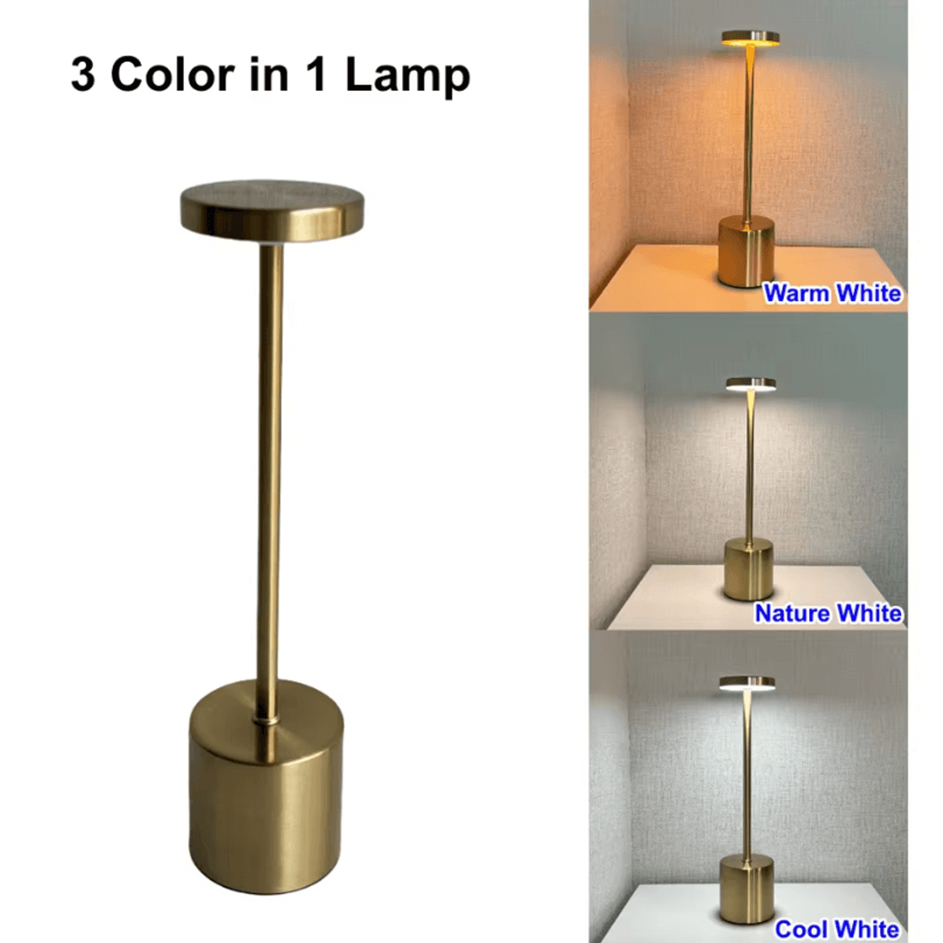 Rechargeable Ambient Table Lamp  Touch Control ThreeColor LED Night Light 7