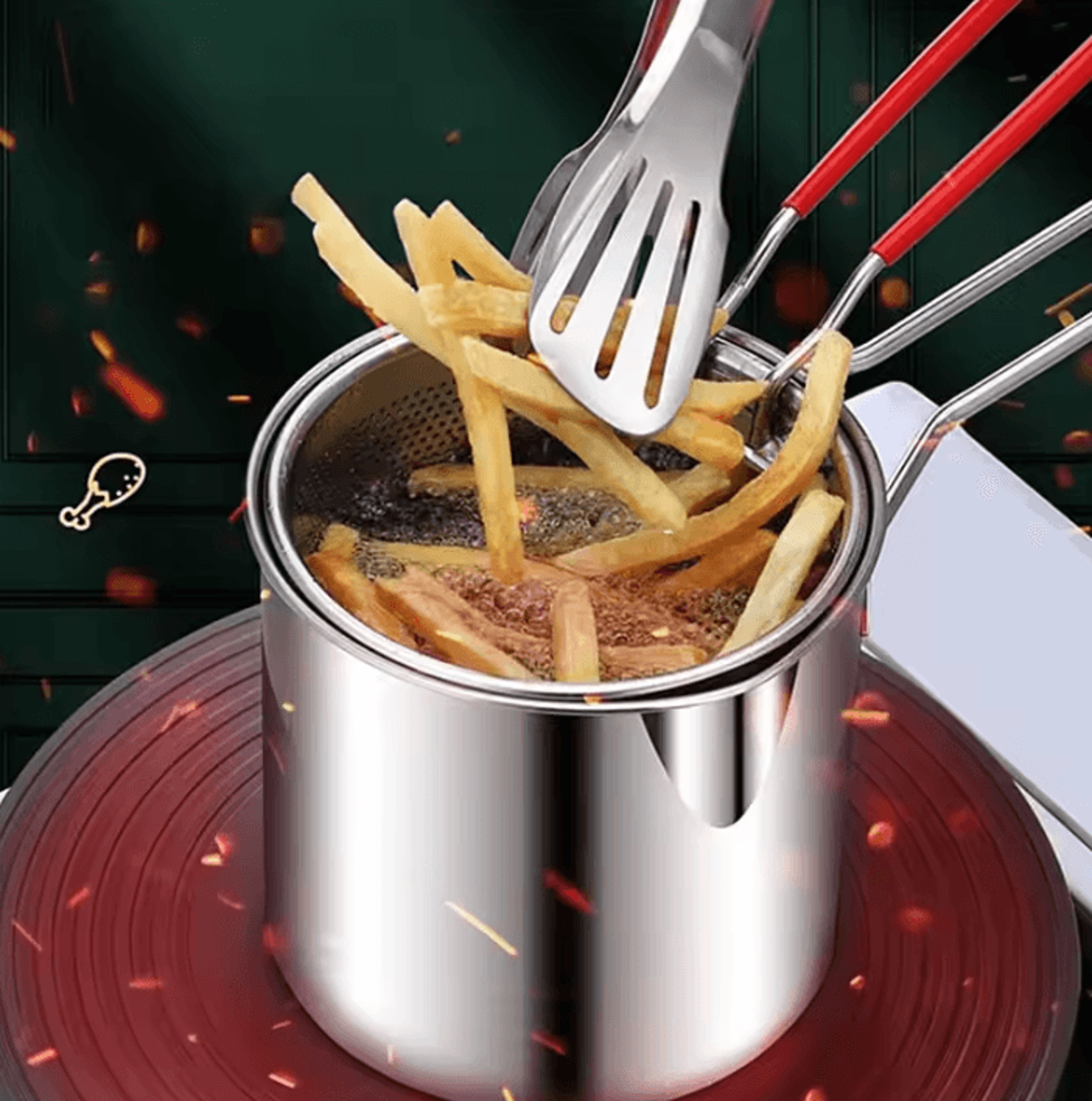 Stainless Steel Deep Fryer Pot  Japanese Tempura Frying Pan With Strainer Basket 0