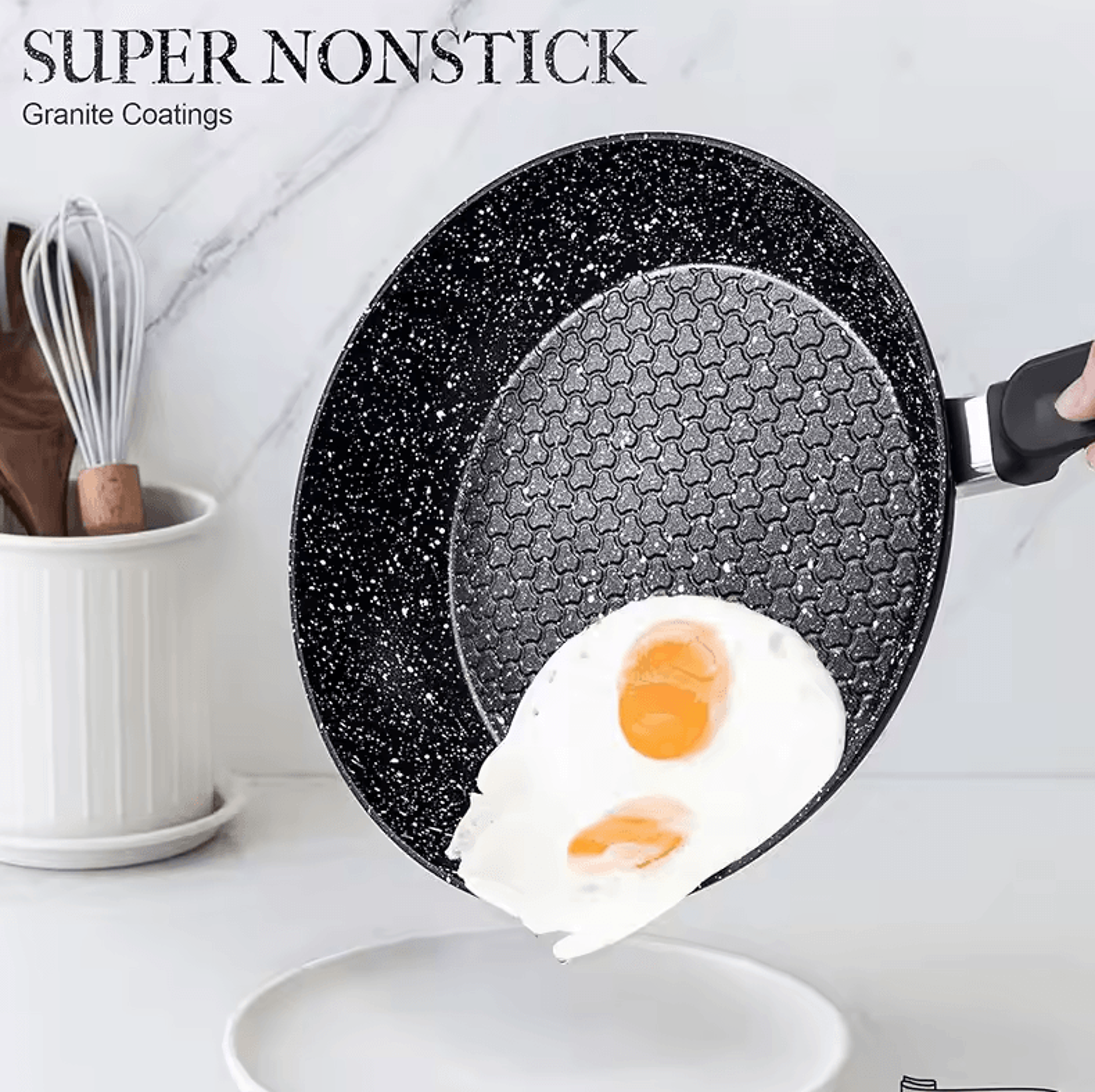 Premium 12Inch Nonstick Frying Pan With Lid  Egg Omelette  Cooking Skillet 3