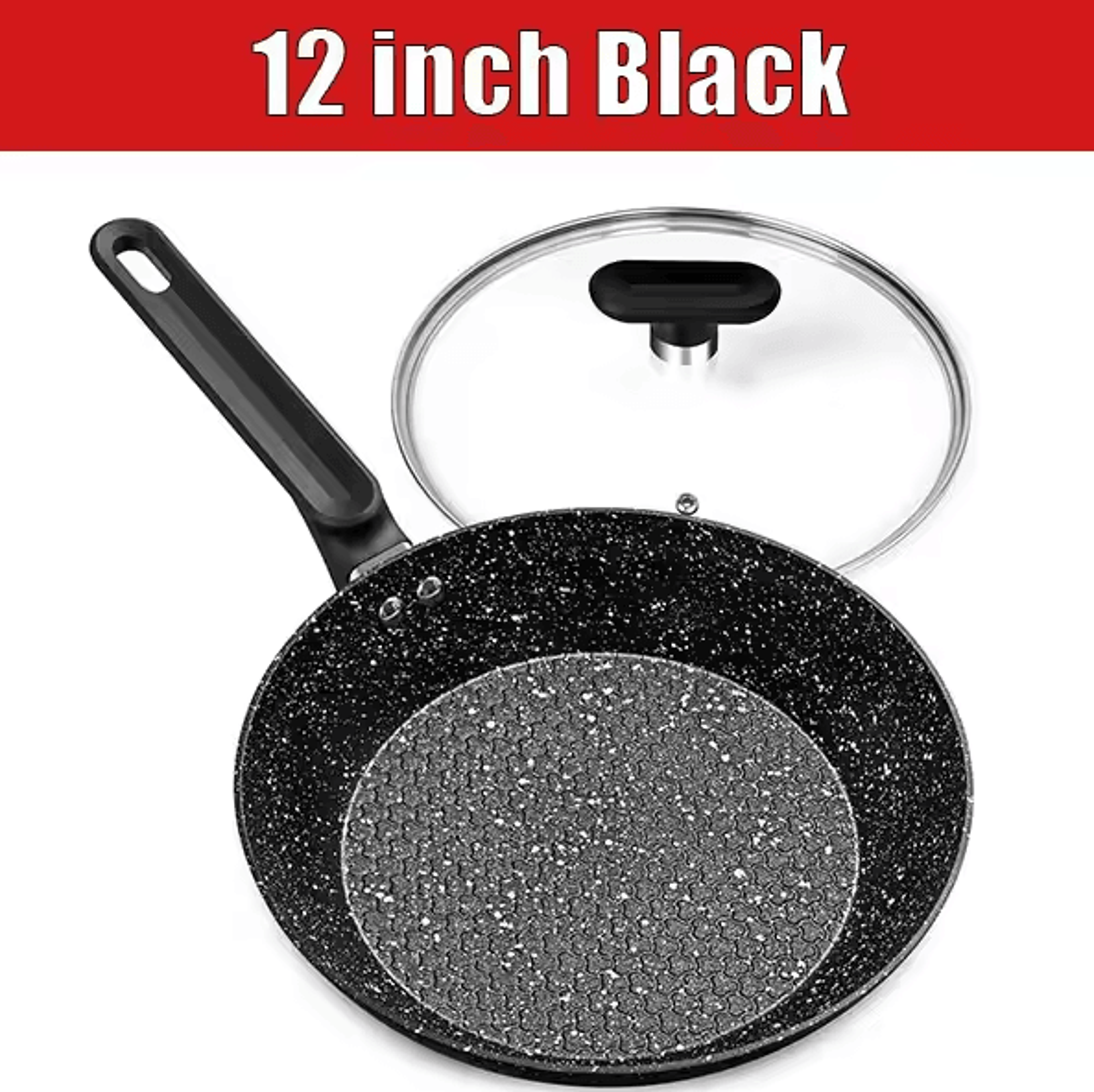 Premium 12Inch Nonstick Frying Pan With Lid  Egg Omelette  Cooking Skillet 5