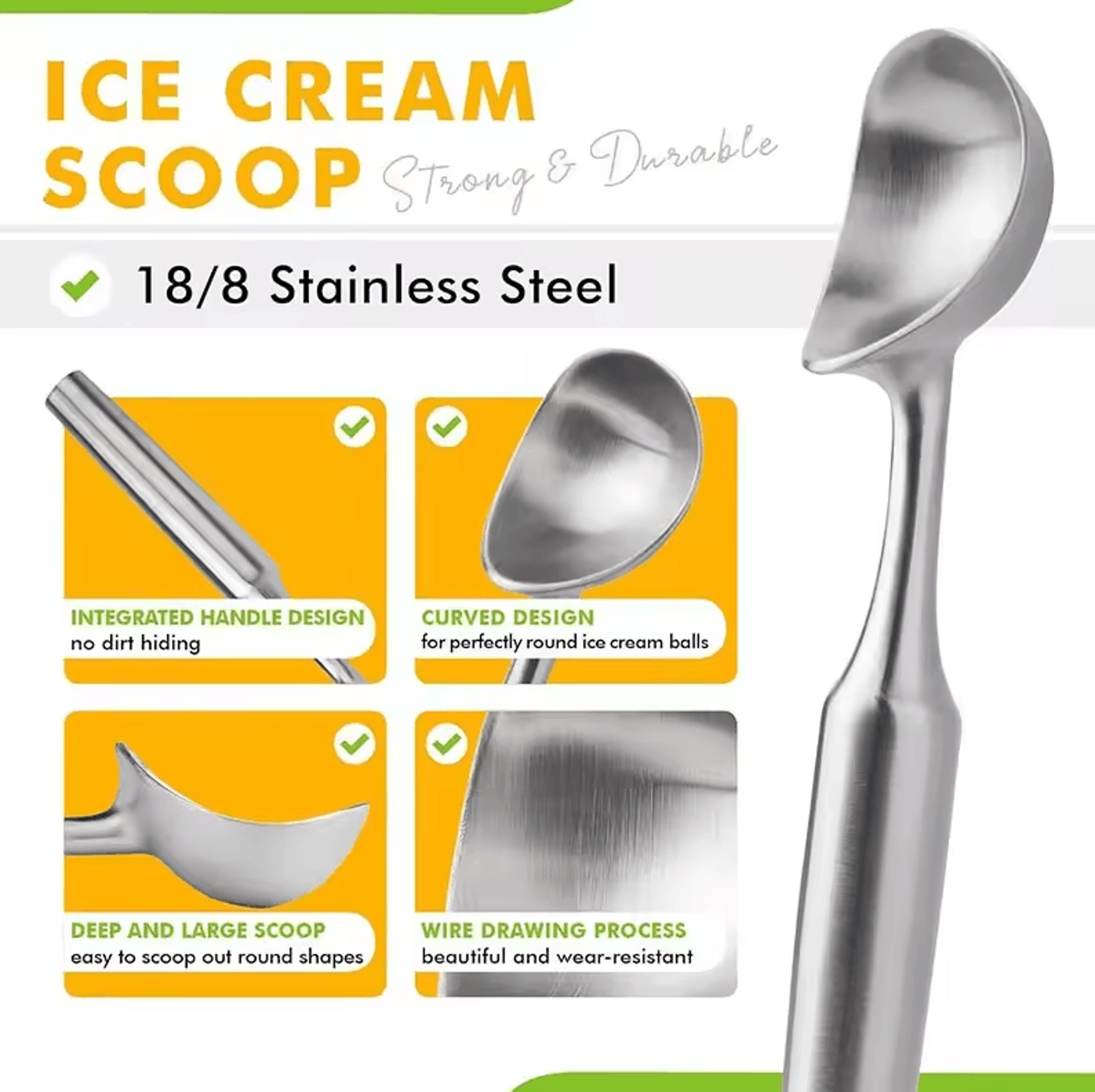 Heavy Duty Stainless Steel Ice Cream Scoop  Ergonomic Tool For Desserts 1