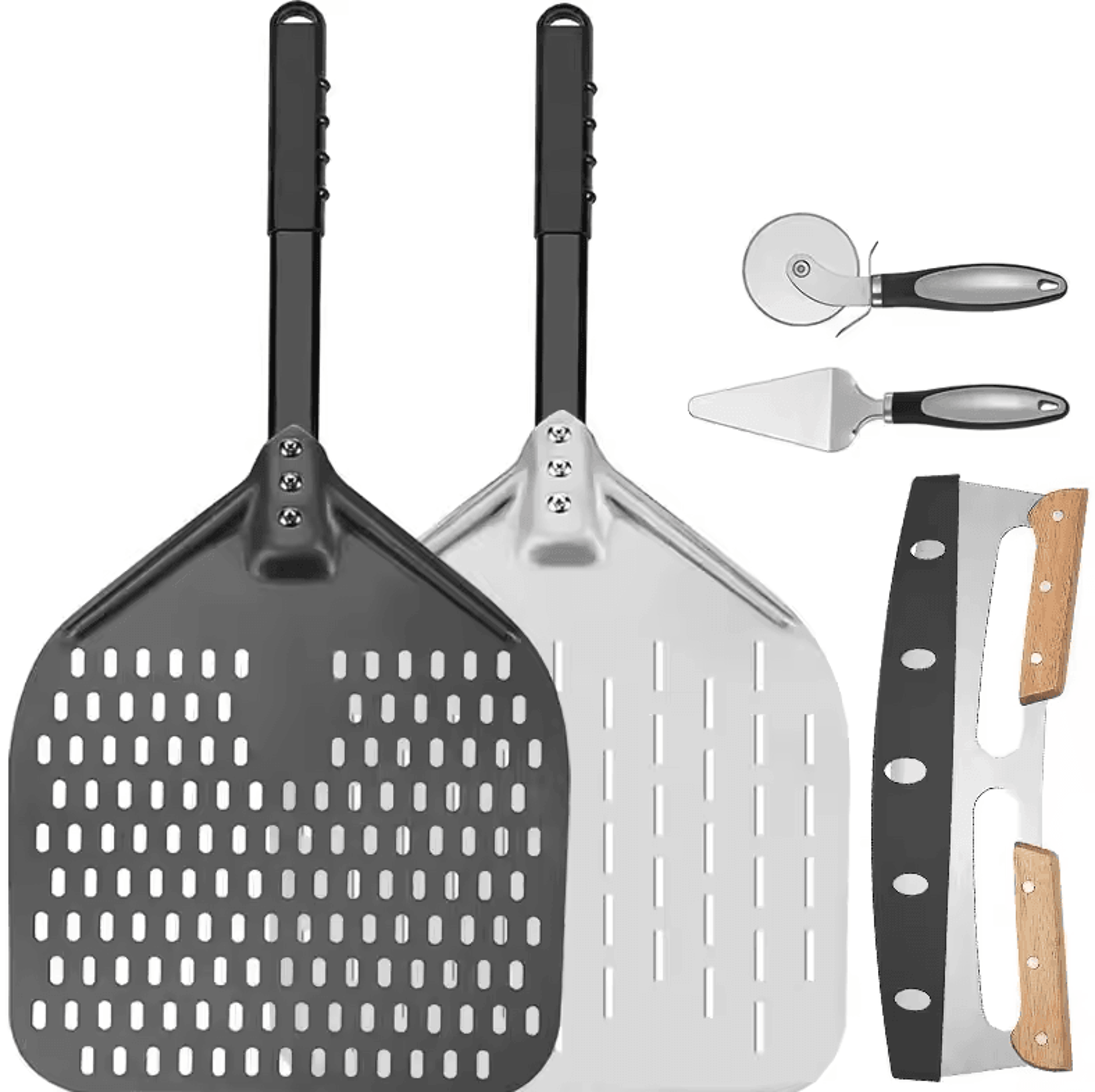 12Inch Perforated Pizza Peel  Hard Anodized Aluminum Paddle With Silicone Handle 0