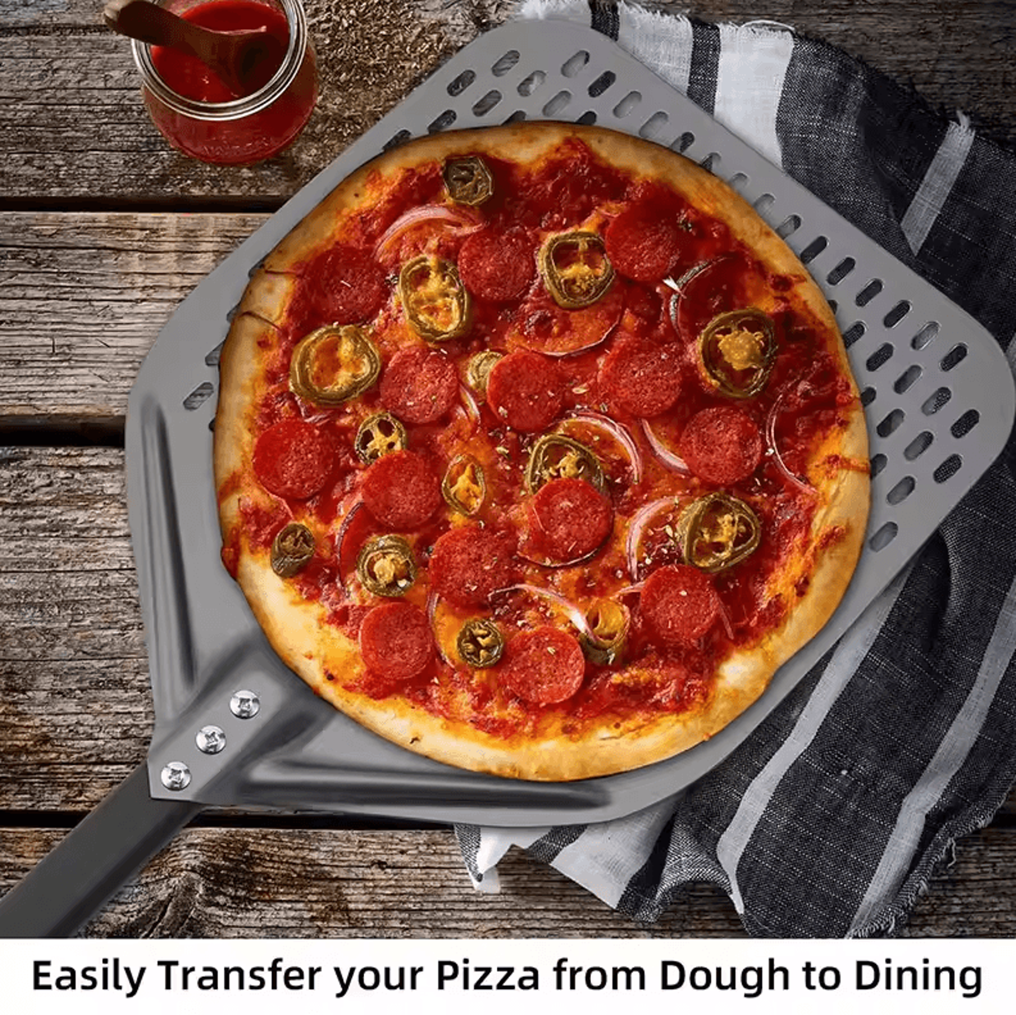 12Inch Perforated Pizza Peel  Hard Anodized Aluminum Paddle With Silicone Handle 3