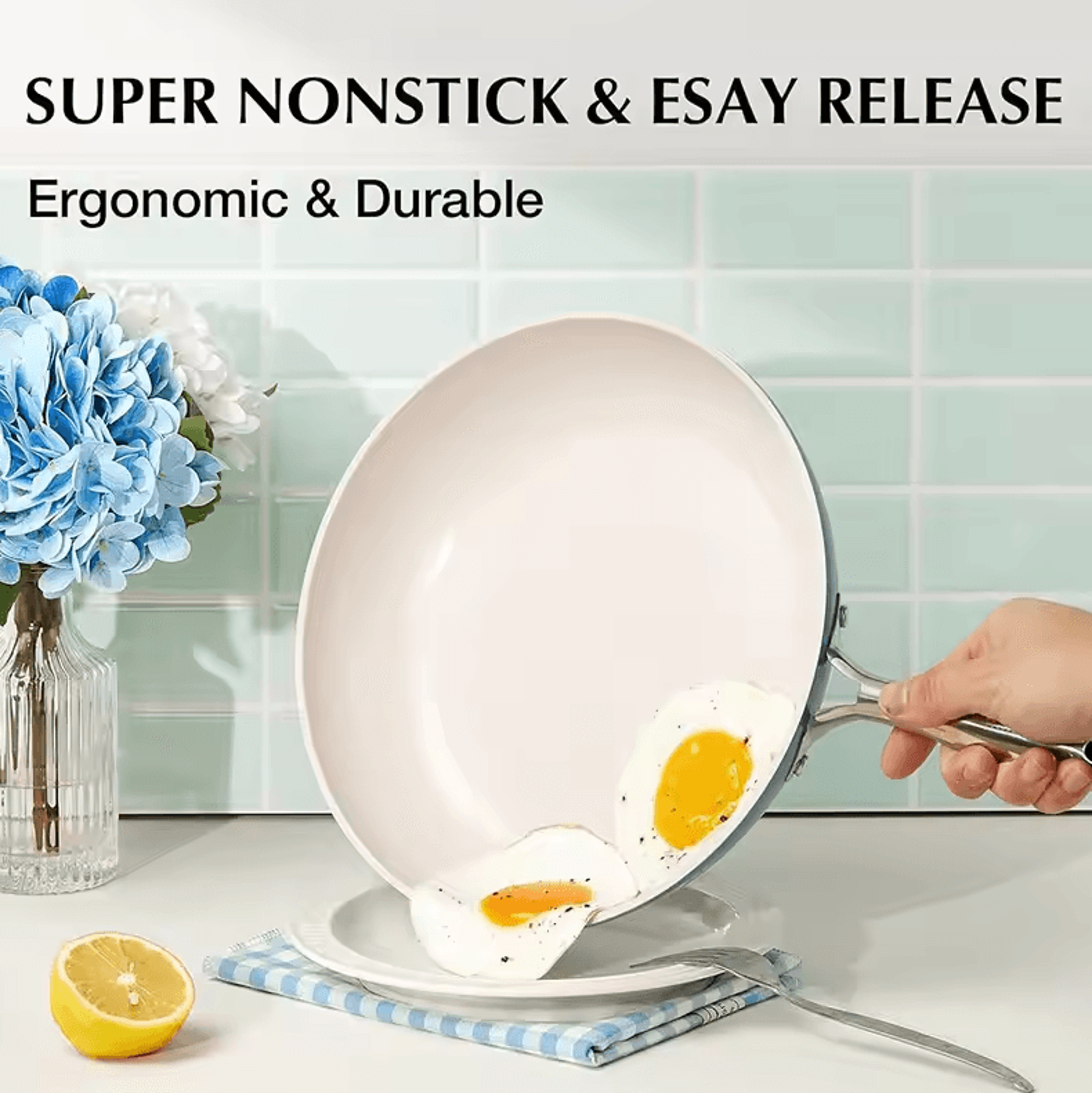 8Inch Nonstick Egg Frying Pan Skillet With StayCool Handle  Blue Omelet Pan 4