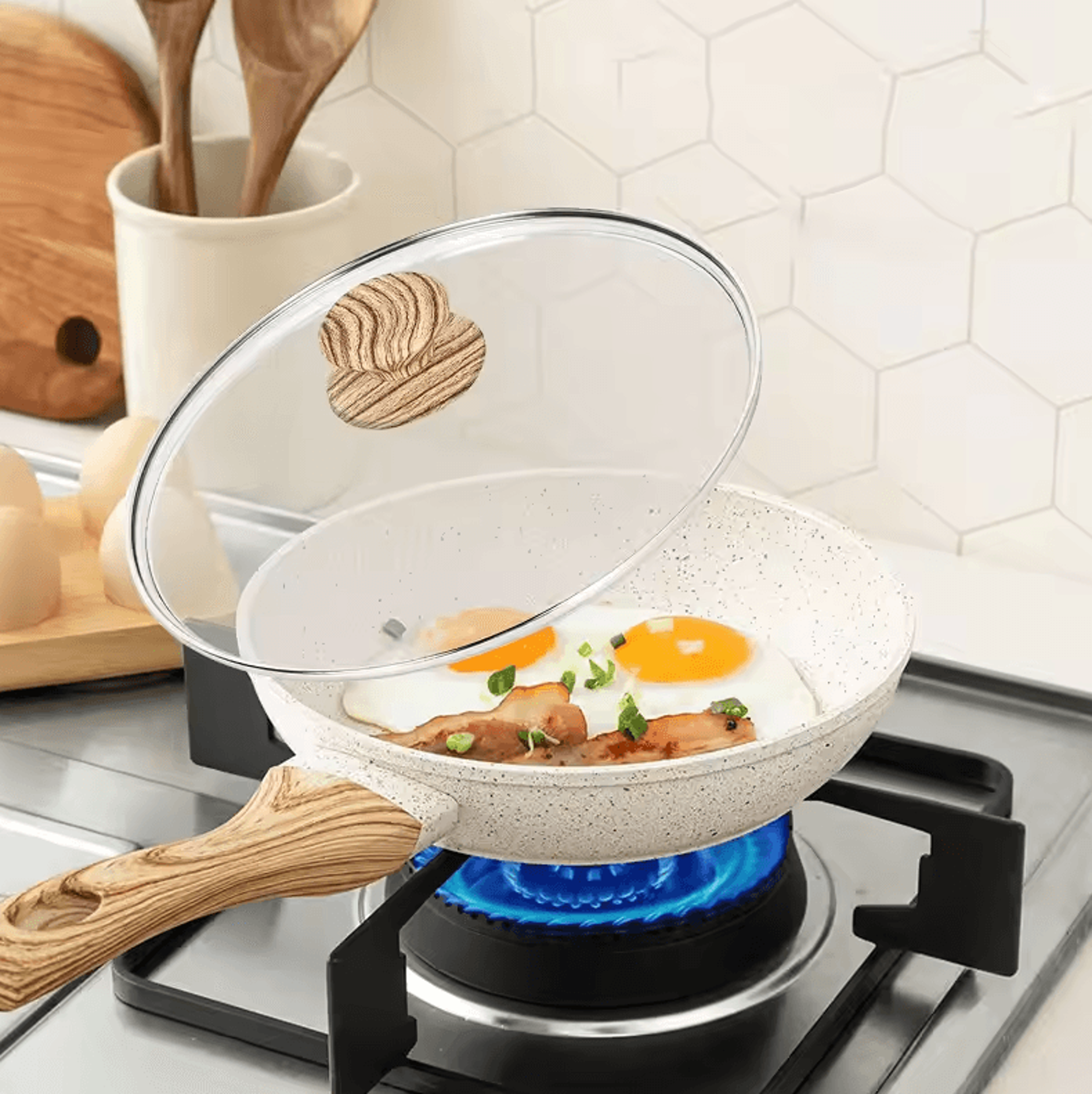 Nonstick Ceramic 810Inch Omelet Pan Skillet With Lid  Induction Compatible 0