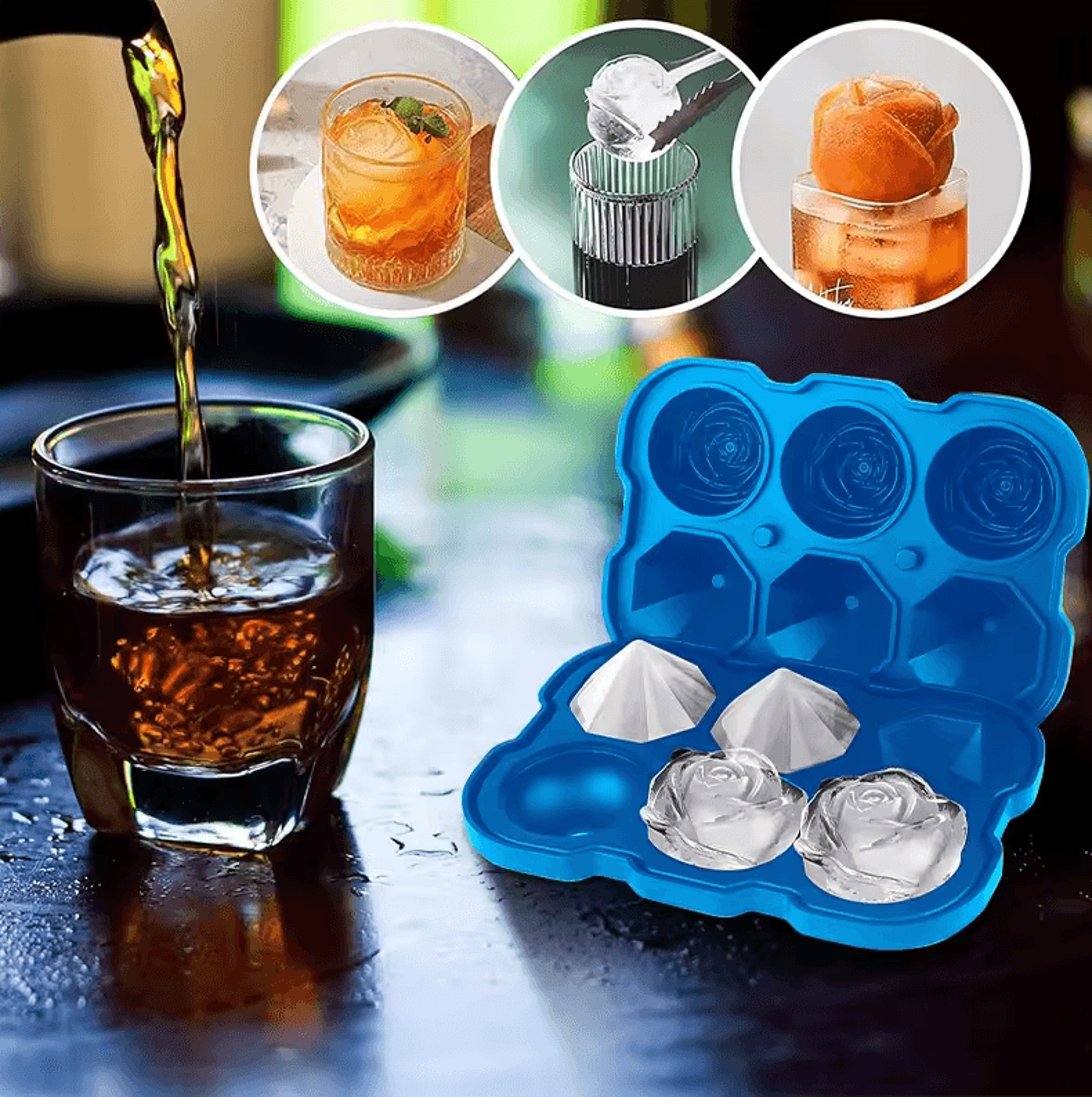Premium Silicone Ice Cube Trays With Lid  Rose  Diamond Ice Ball Maker For Cocktails 2