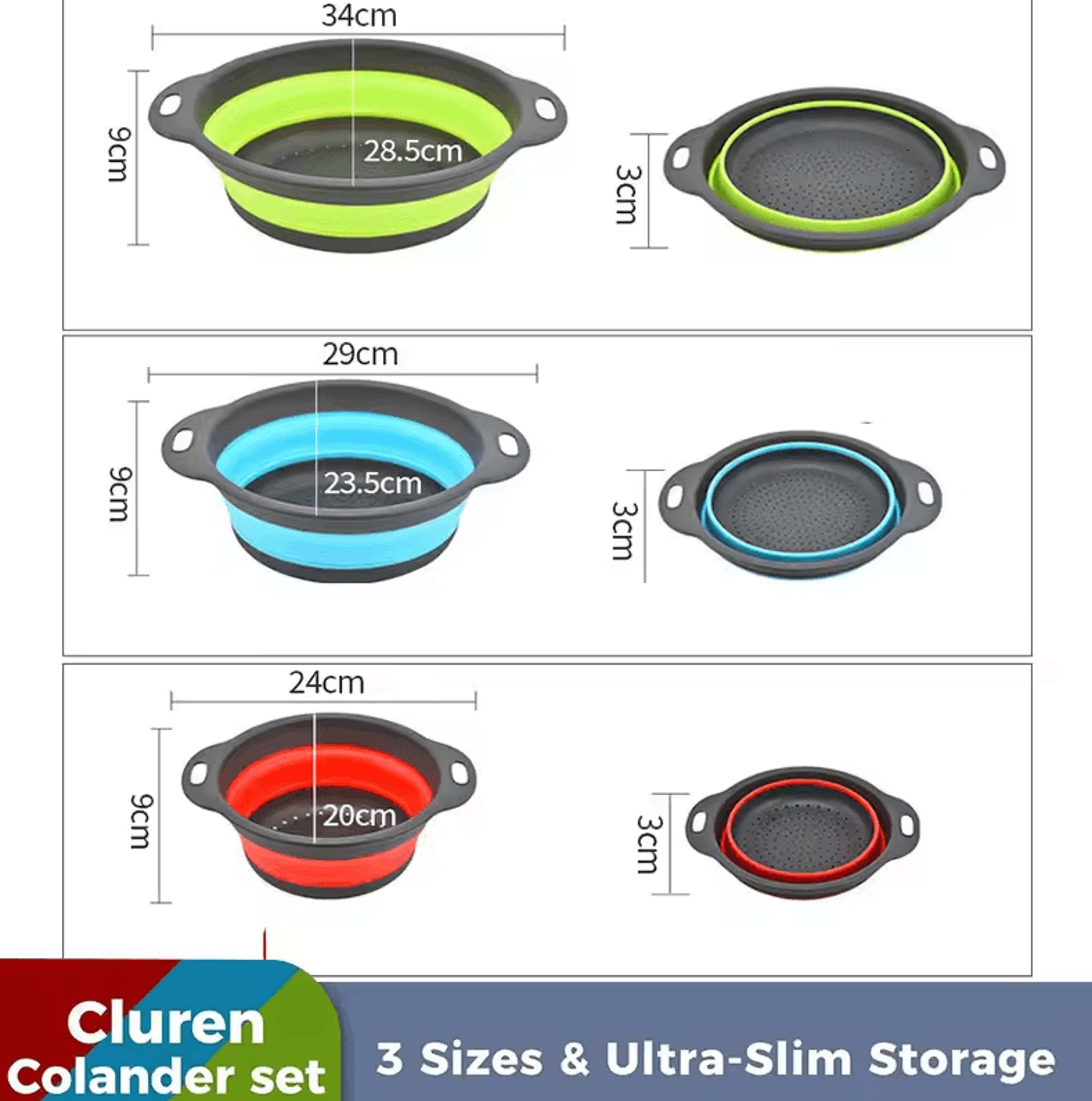 34PCS Foldable Kitchen Colander Strainer Set  SelfDraining OverSink Strainers 5