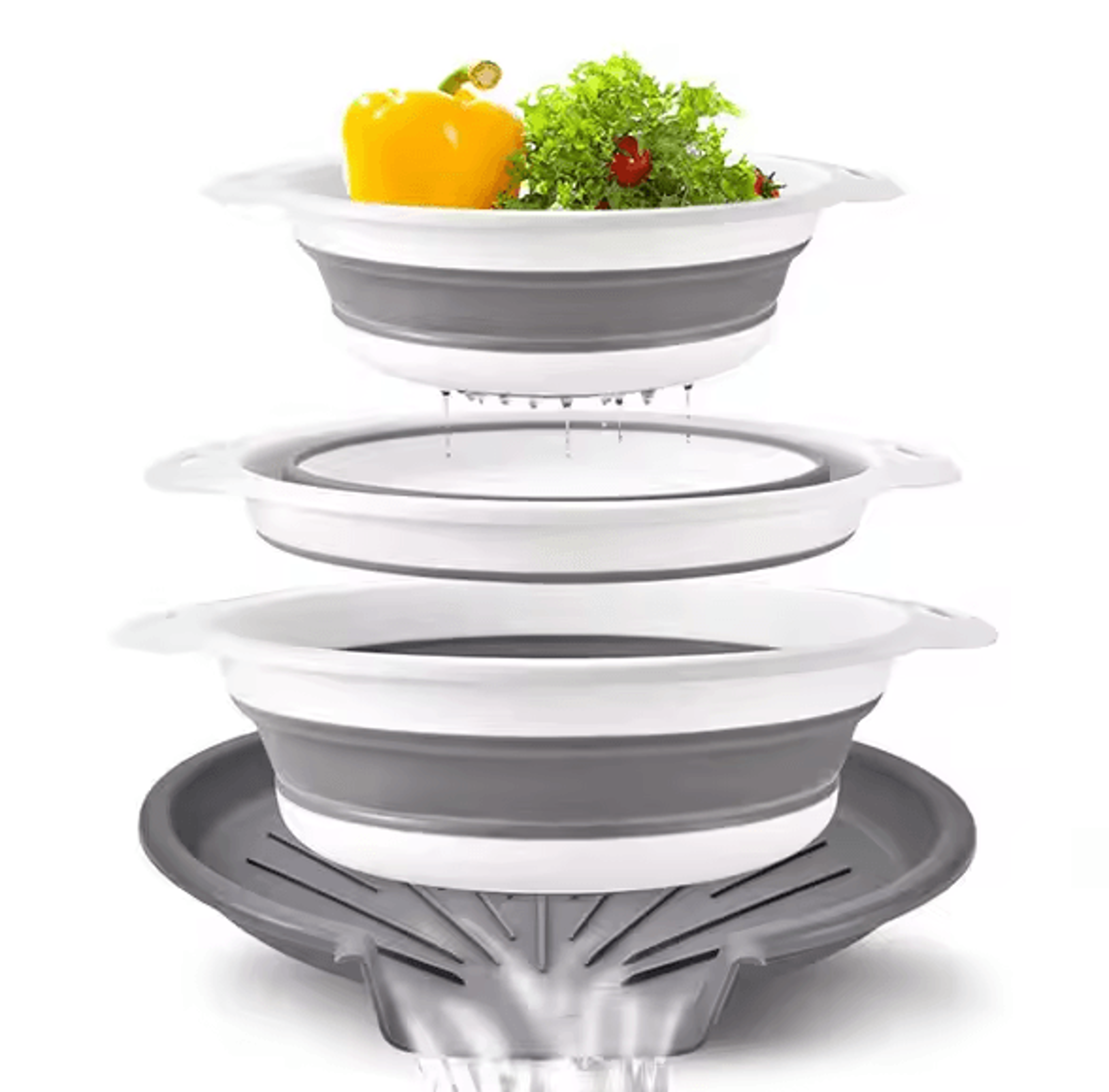 34PCS Foldable Kitchen Colander Strainer Set  SelfDraining OverSink Strainers 10