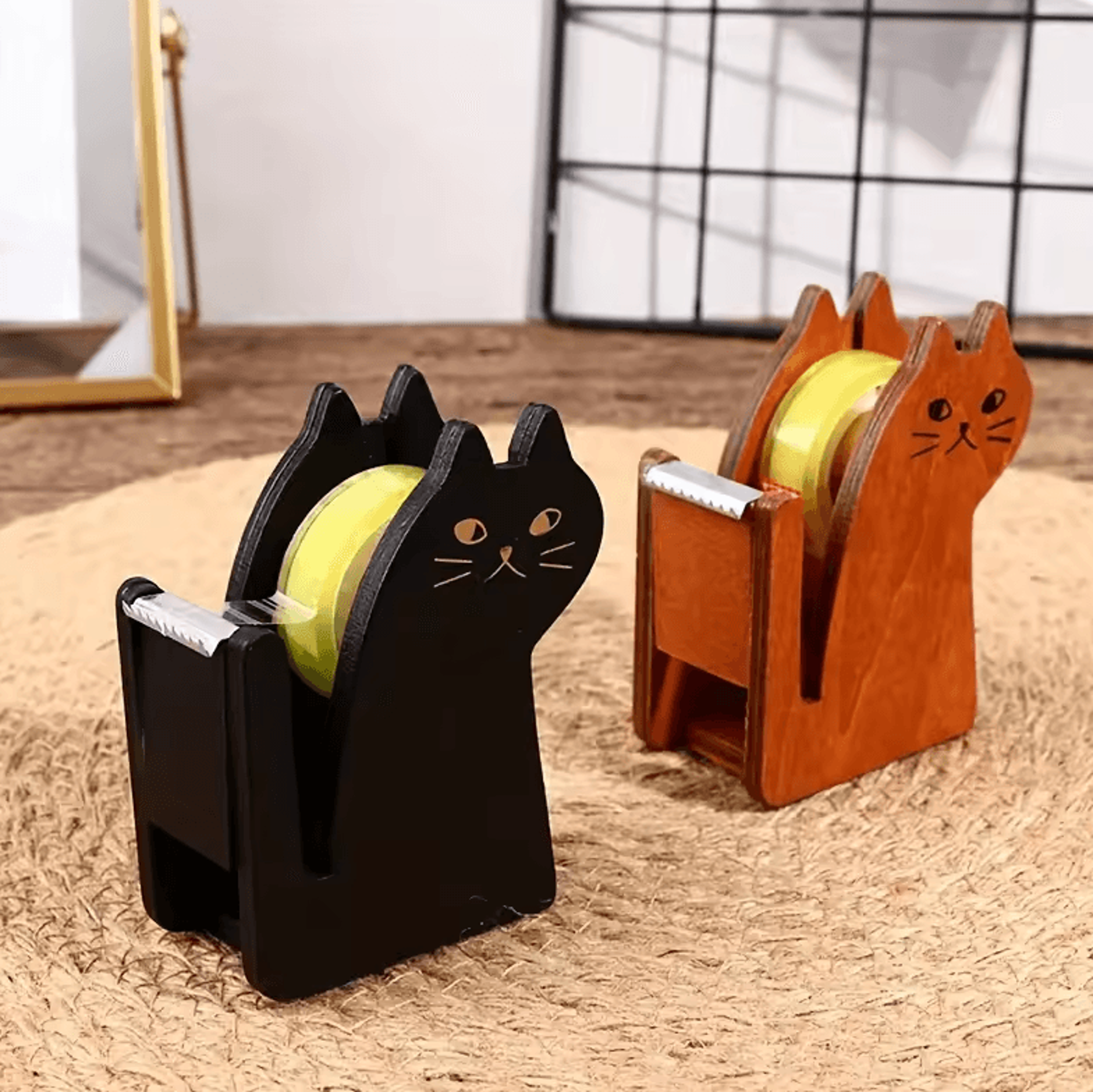 Cute Cat Shaped Tape Dispenser  Wooden  Transparent Plastic Tape Holder For Desk 0