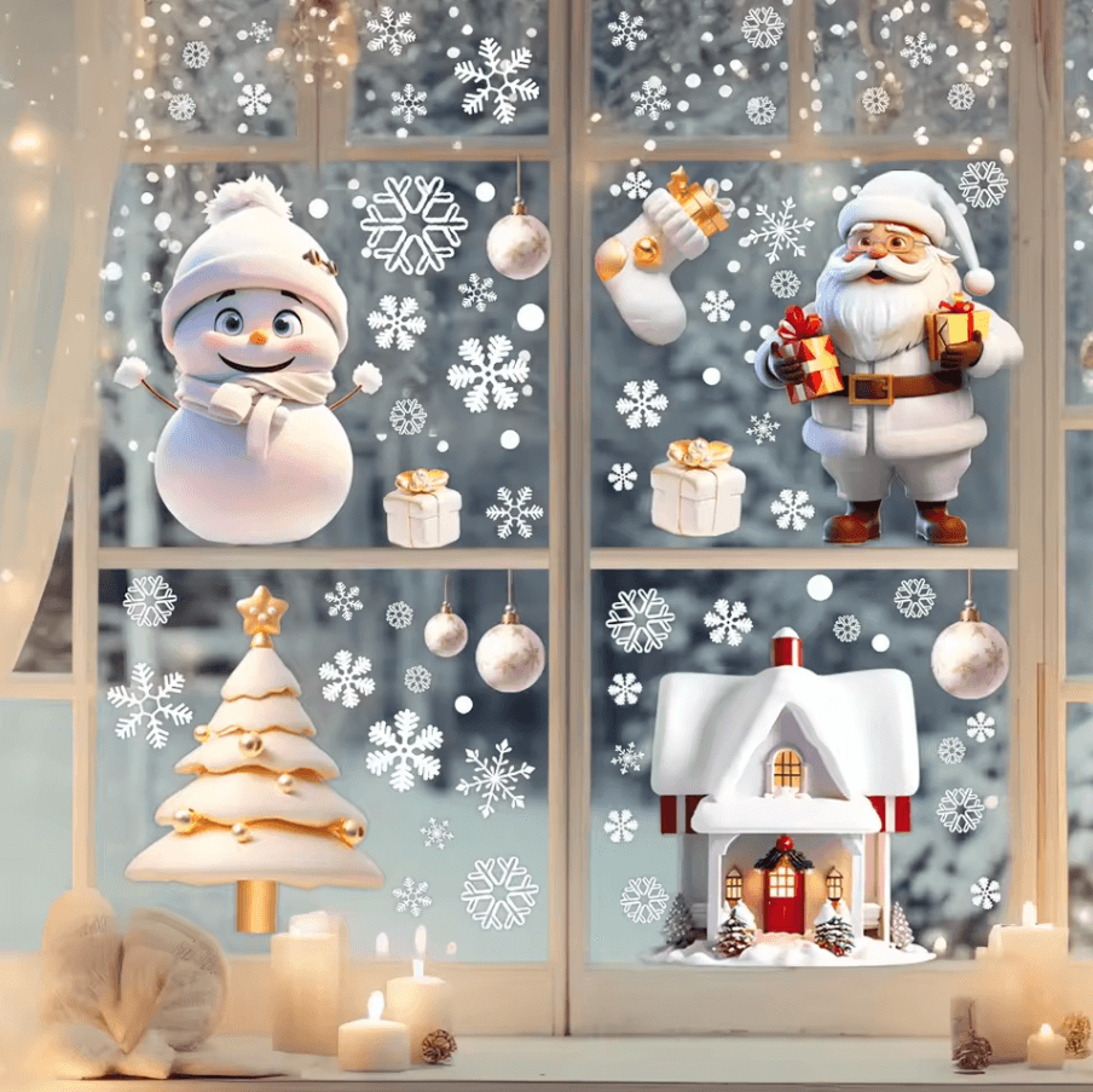 113 Christmas Snowflake Static Window Stickers  Reusable Holiday Party Decoration Decals 1