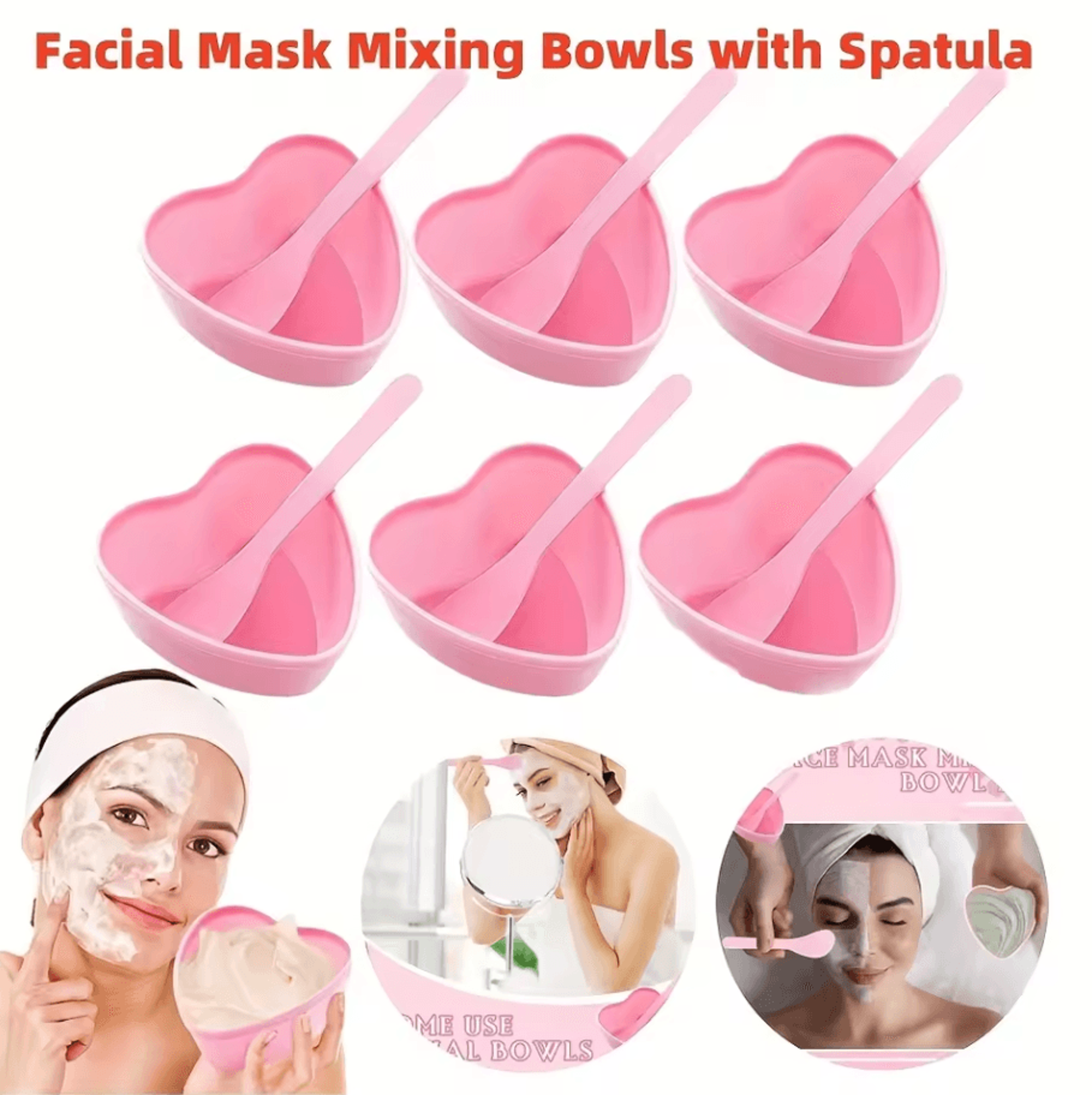 6Piece Pink Heart Shaped Facial Mask Mixing Bowl Set  DIY Skincare Tool With Scraper 1