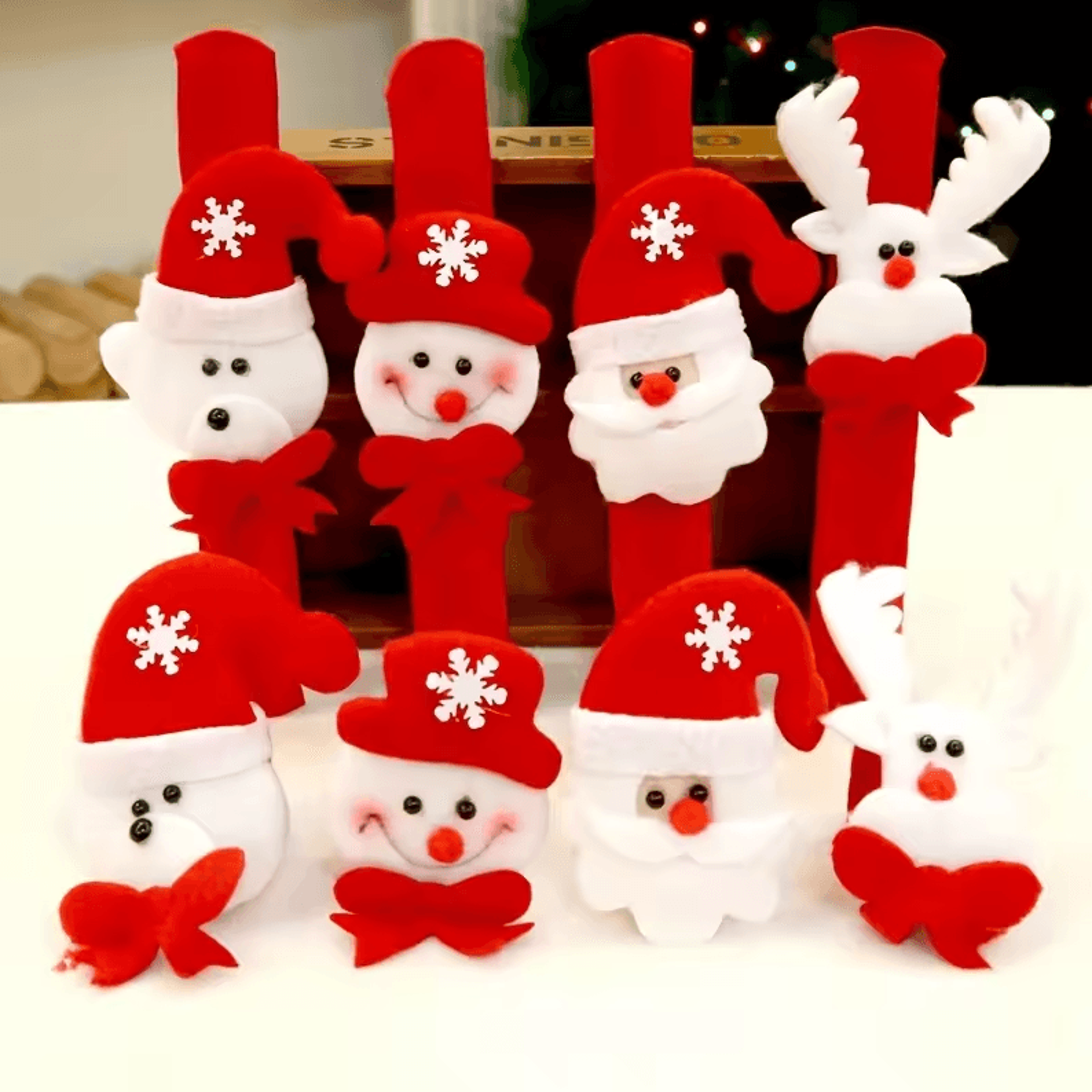 12 Christmas Clap Bracelets  Holiday Party Gifts With Santa Claus Snowman  Reindeer Designs 1