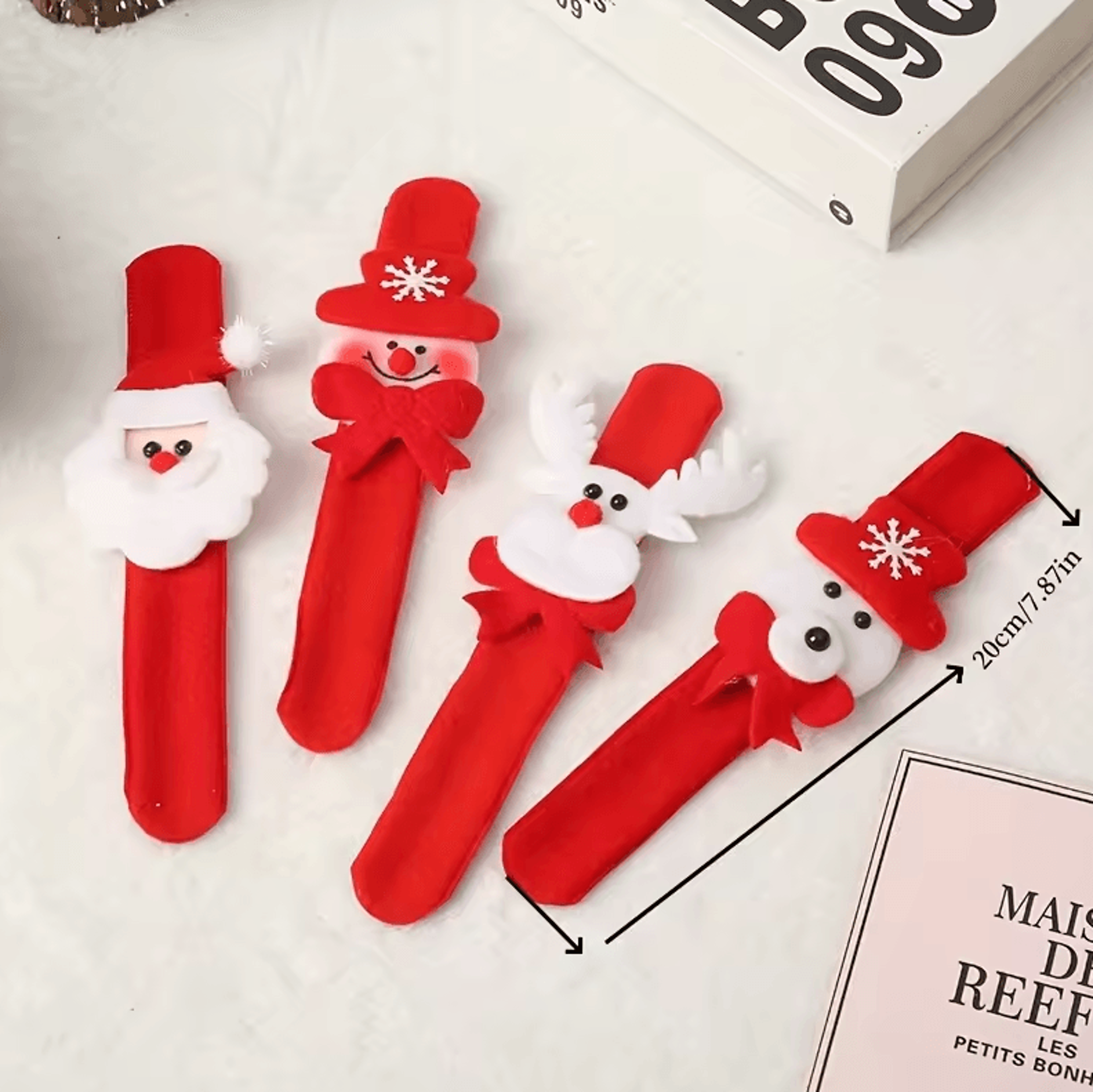 12 Christmas Clap Bracelets  Holiday Party Gifts With Santa Claus Snowman  Reindeer Designs 2