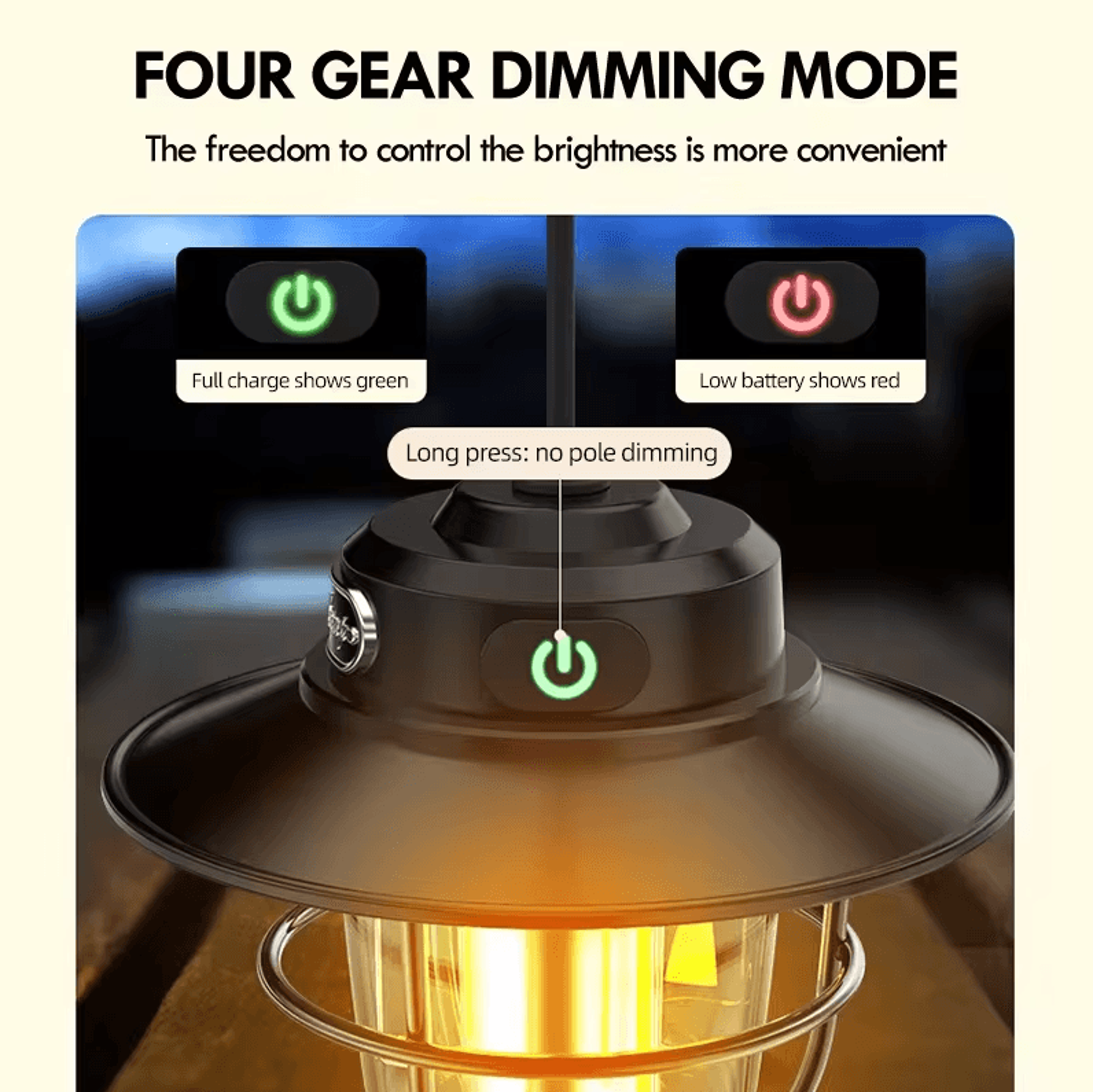 LED Camping Lamp  Retro Portable Hanging Lantern With Stepless Dimming  Waterproof Rechargeability 3