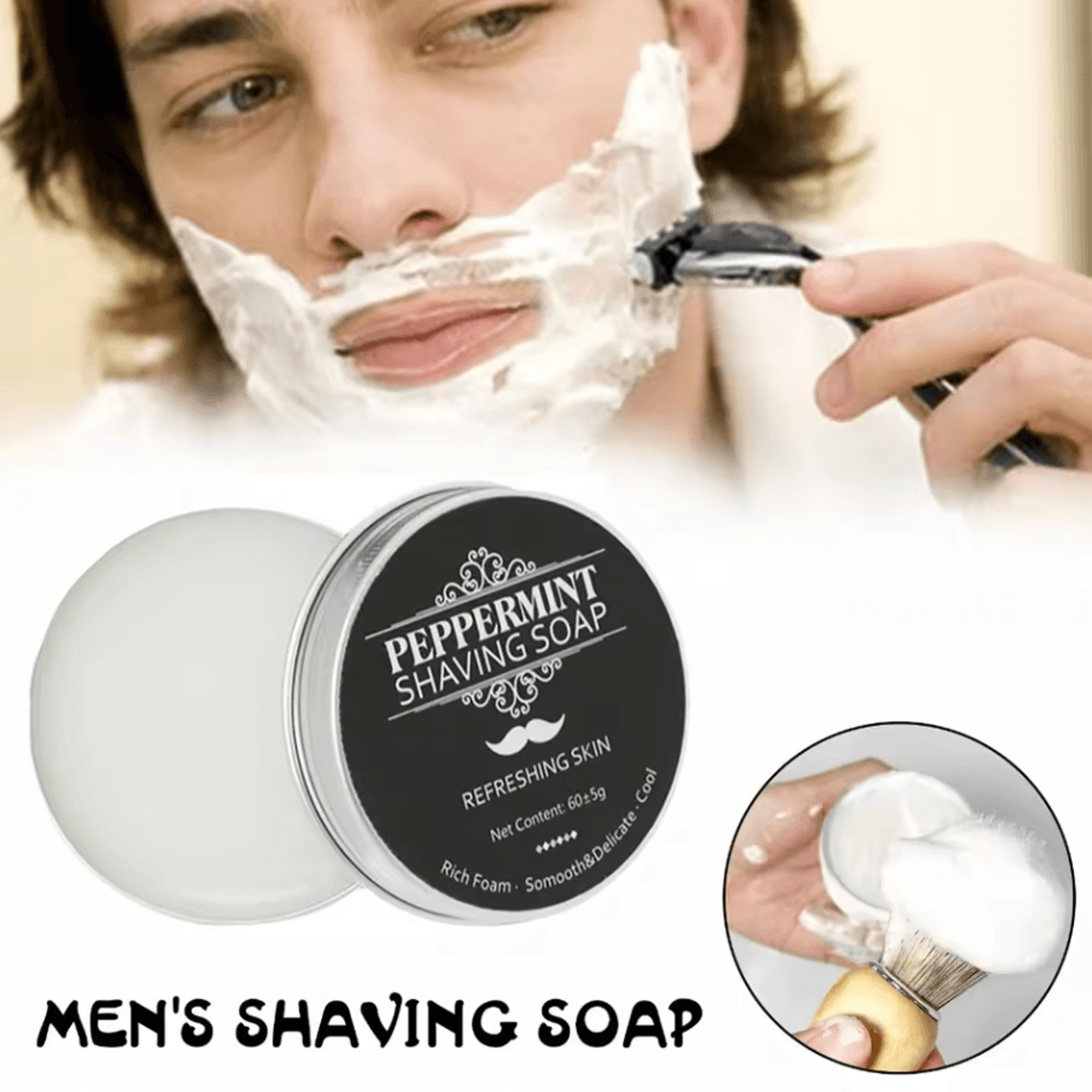 Handmade Smooth Texture Beard Shaving Soap  Organic Foam Shaving Cream Bar For Men 2