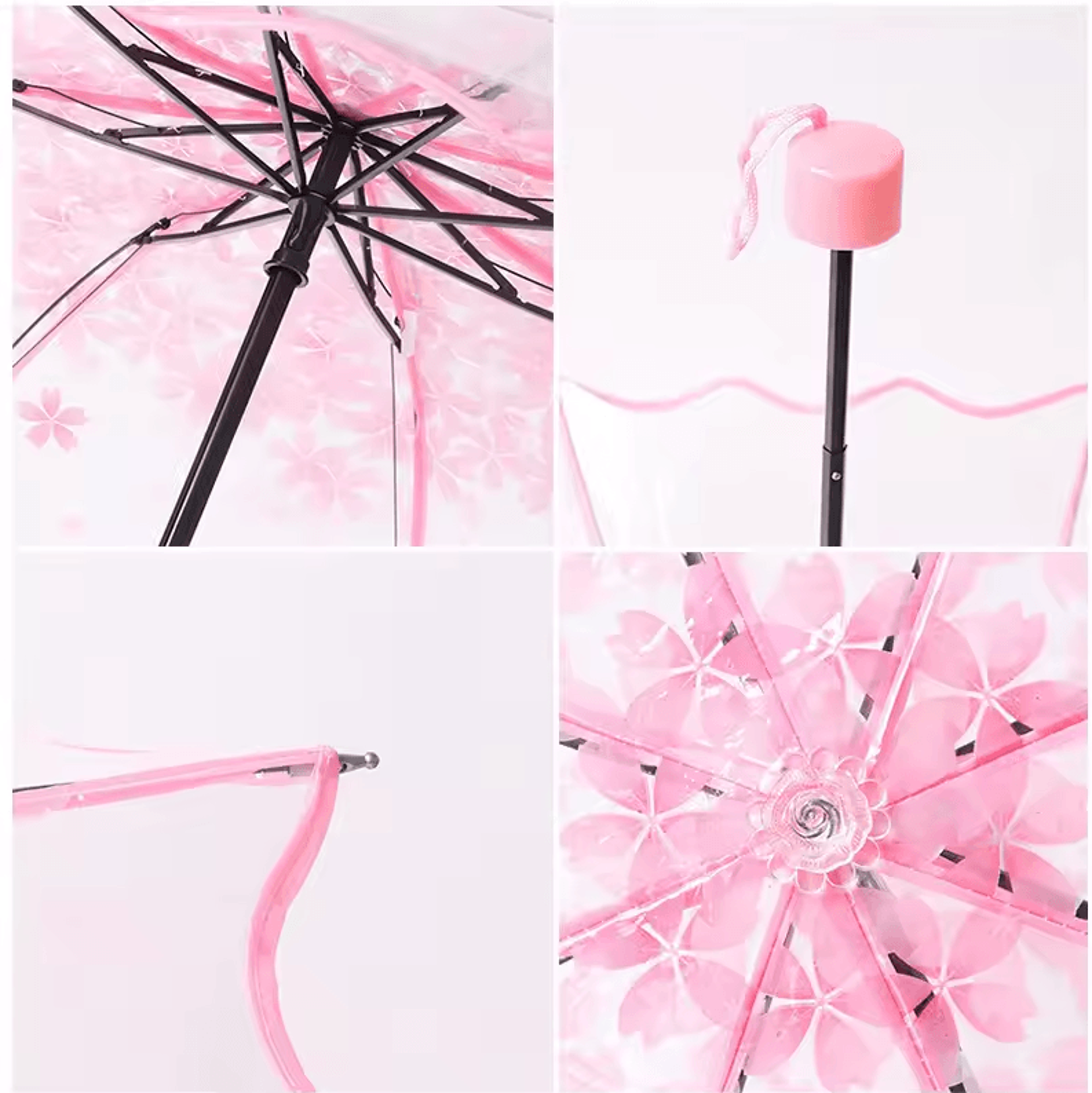Creative Transparent Cherry Blossom Umbrella  Clear Couple  Student Beach SunRain Protection 4