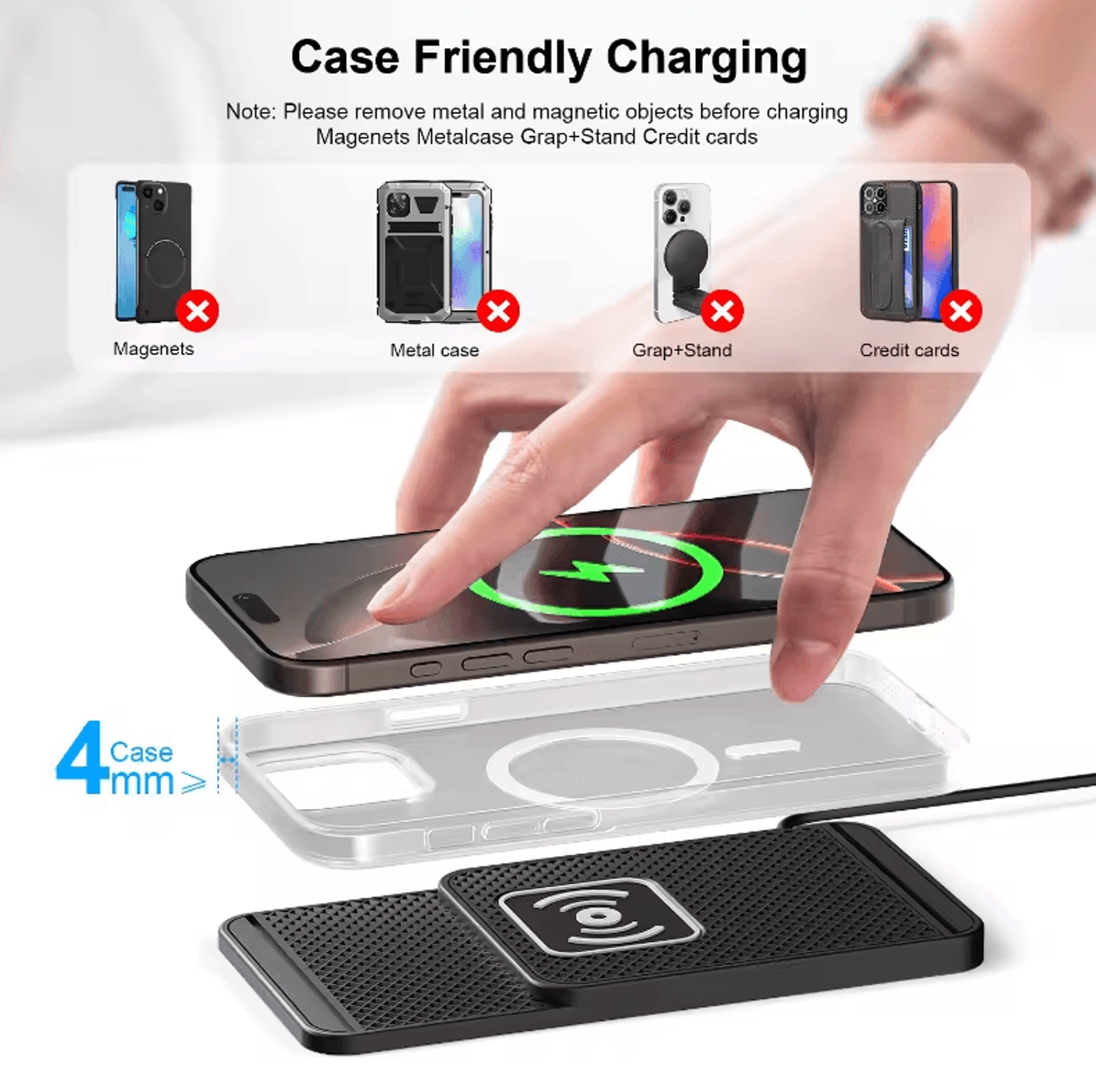 Universal 1 M USB TypeC Wireless Charging Pad NonSlip Portable Phone Charger Stand For Home  Car 4