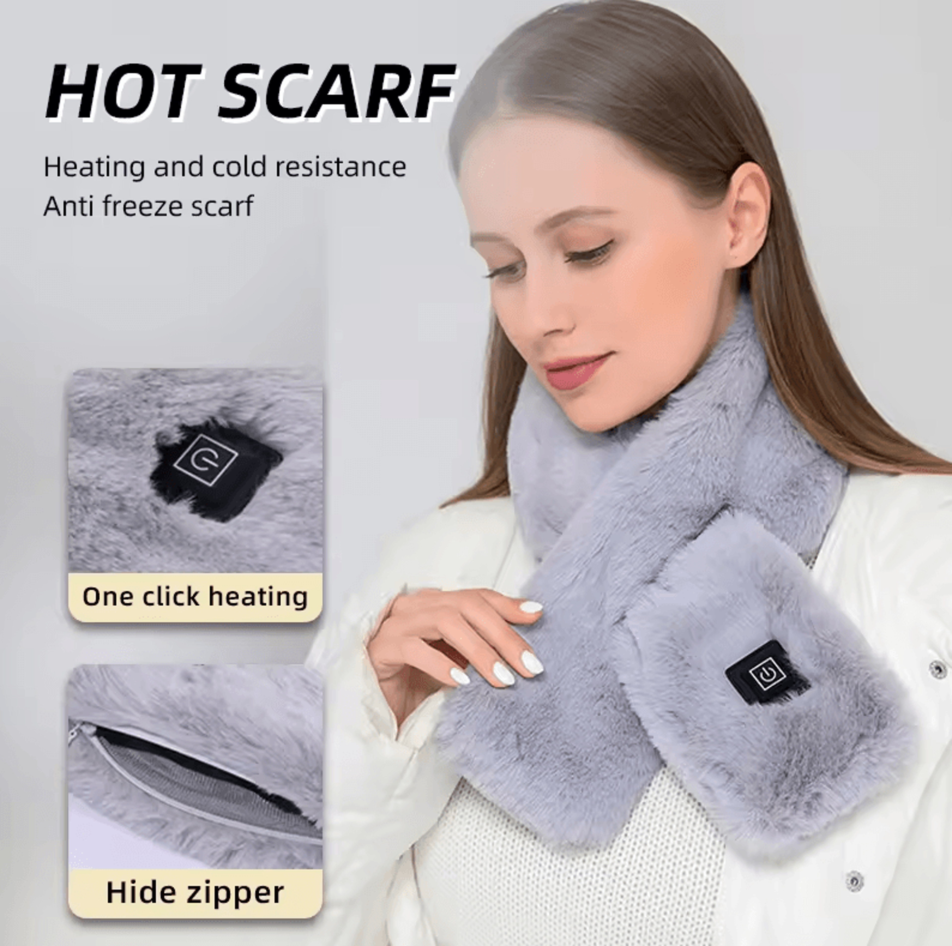 Plush USB Heated Scarf For Winter  Faux Fur Heated Neck Warmer Washable Unisex 1